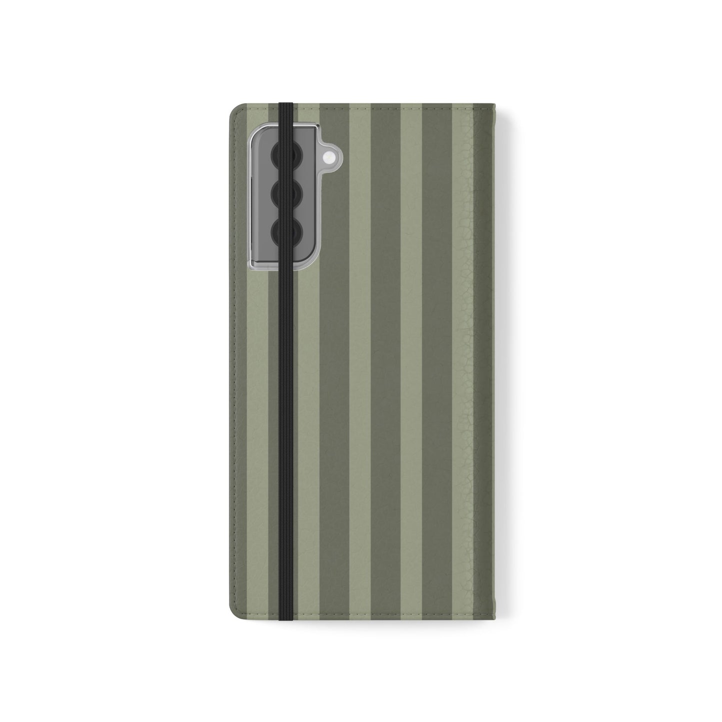 Olive Vertical Stripe Flip Phone Case — Wallet Cover with Card Slots