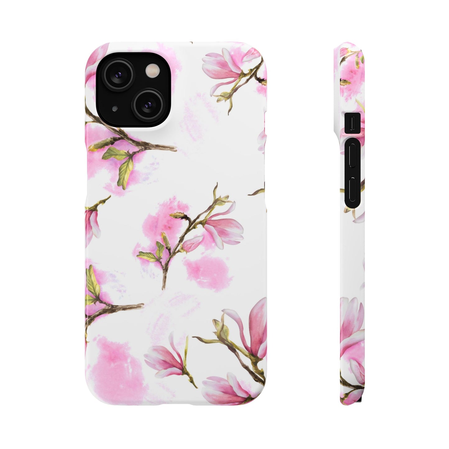 Floral Magnolia Slim Phone Case – Pink Watercolor Snap Case for Apple iPhone and Samsung Galaxy.