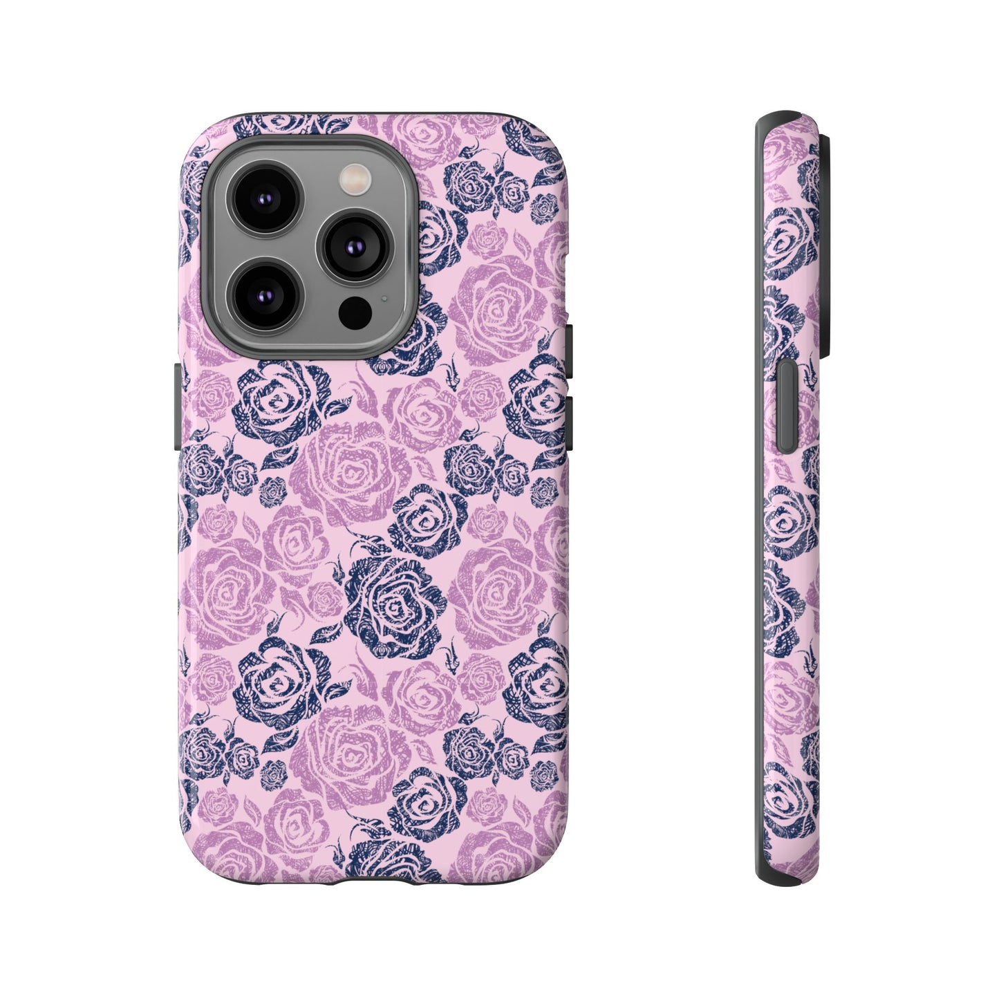 Floral Rose Tough Phone Case — Pink & Slate Rose Pattern