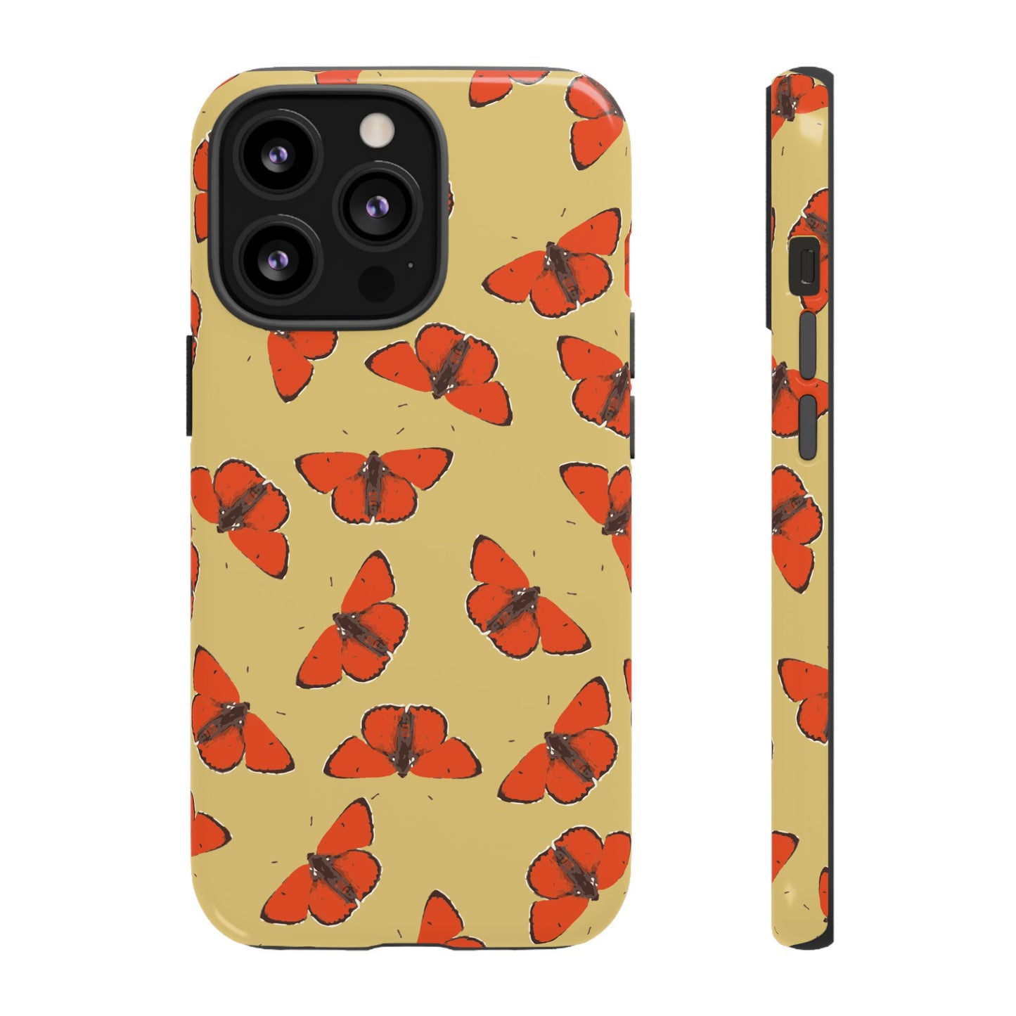 Red Butterfly Pattern Tough Phone Case — Retro Butterflies on Yellow