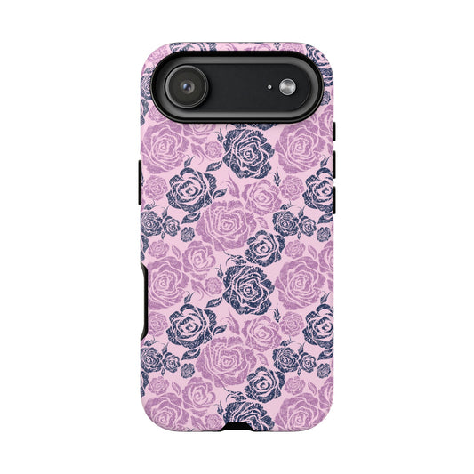 Floral Rose Tough Phone Case — Pink & Slate Rose Pattern
