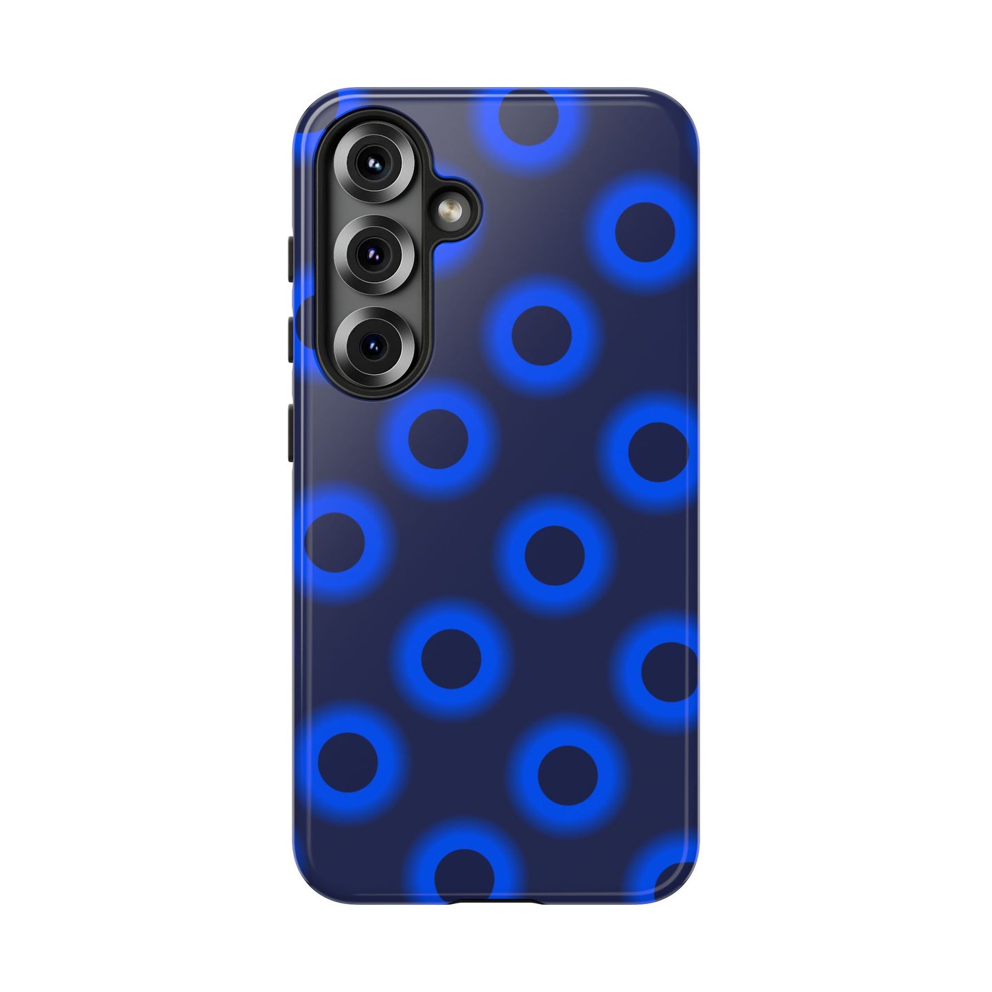 Blue Neon Dot Tough Phone Case — Protective iPhone Cover with Geometric Ring Pattern