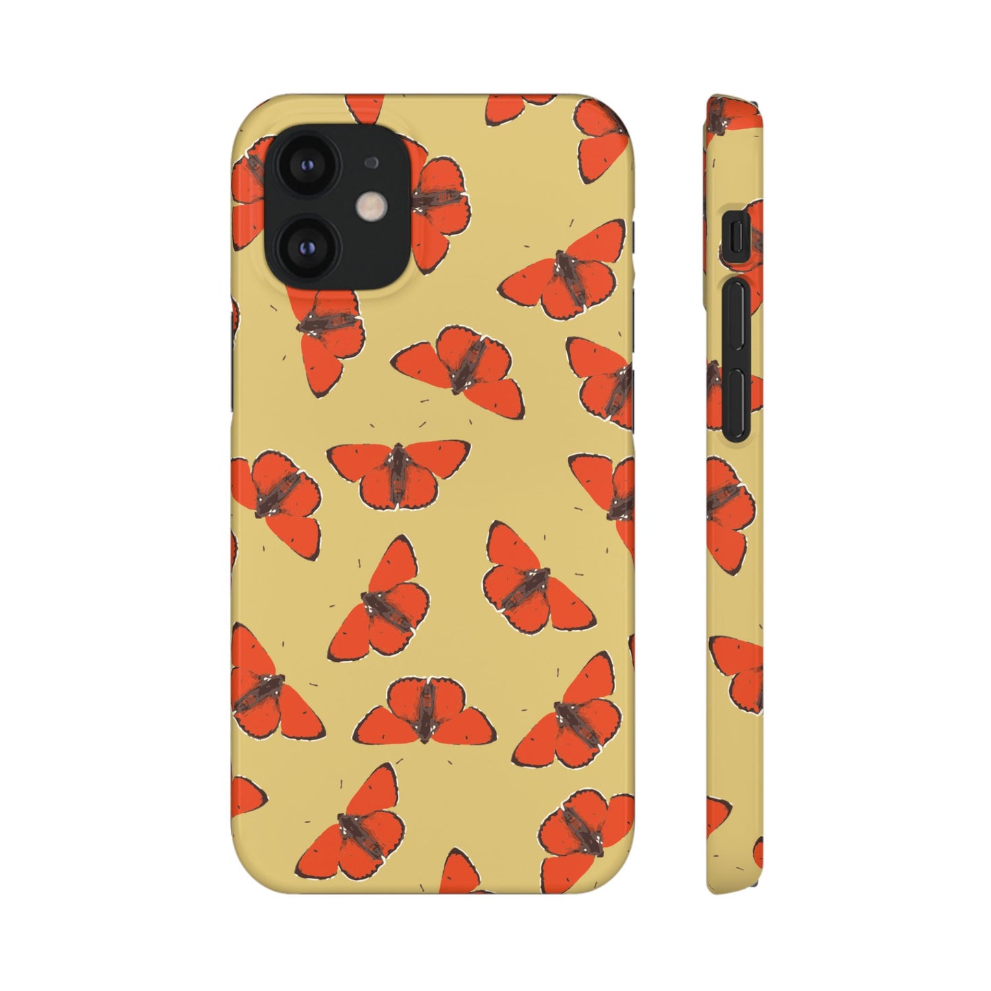 Butterfly Snap Phone Case — Red Moth Pattern on Mustard Background