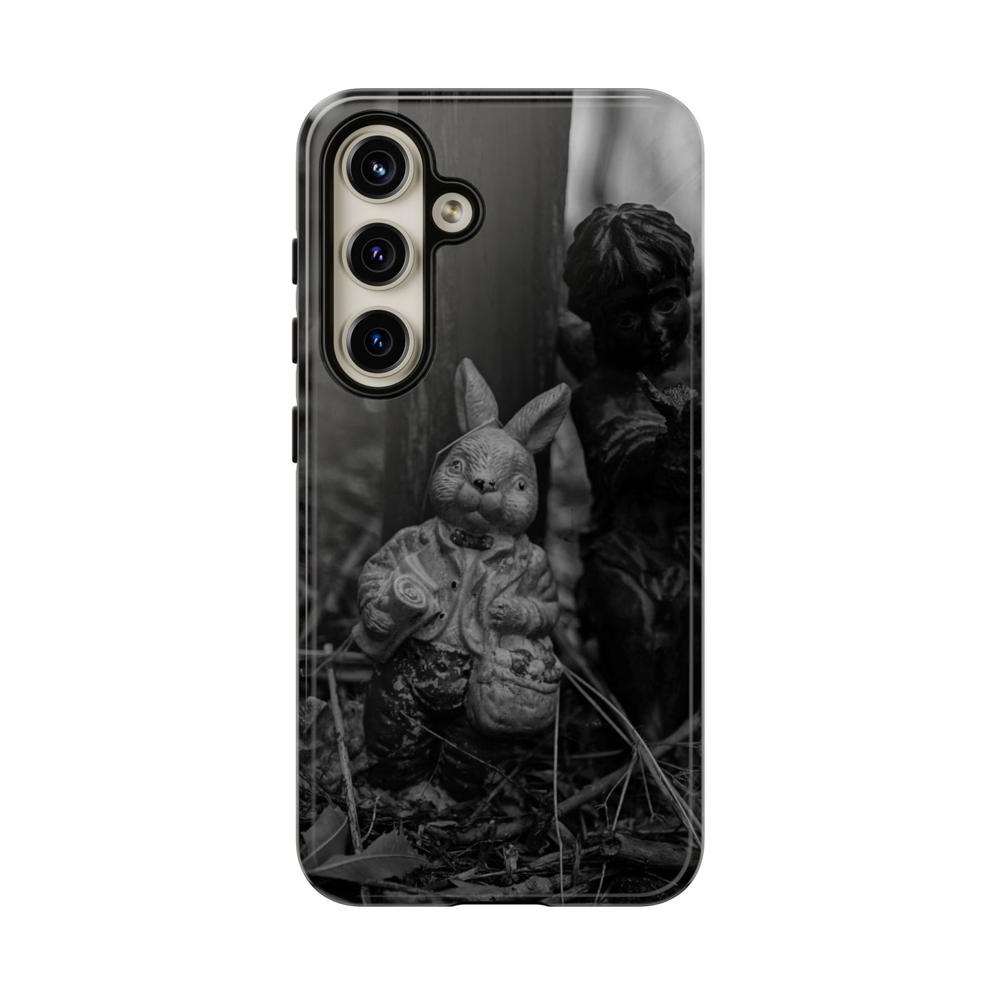 Vintage Gothic Bunny Tough Phone Case — Dark Garden Statue Protective Cover