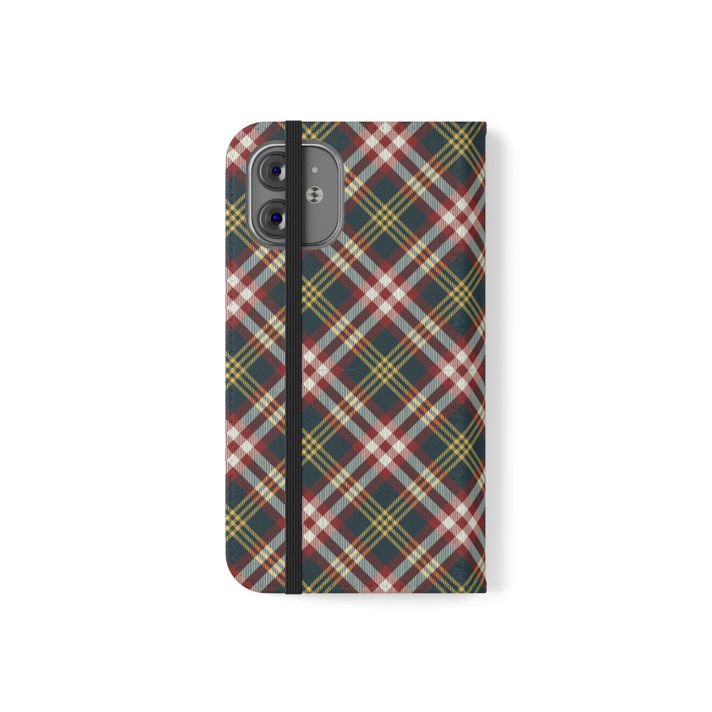 Tartan Flip Phone Case — Yellow & Red Plaid Wallet Cover