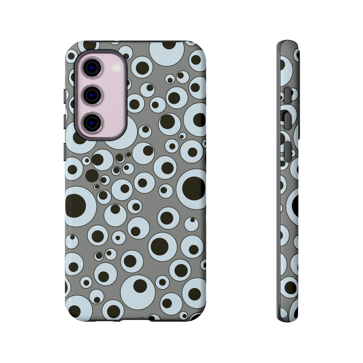 Bubble Pattern Tough Phone Case – Grey Retro Polka-Dot Design