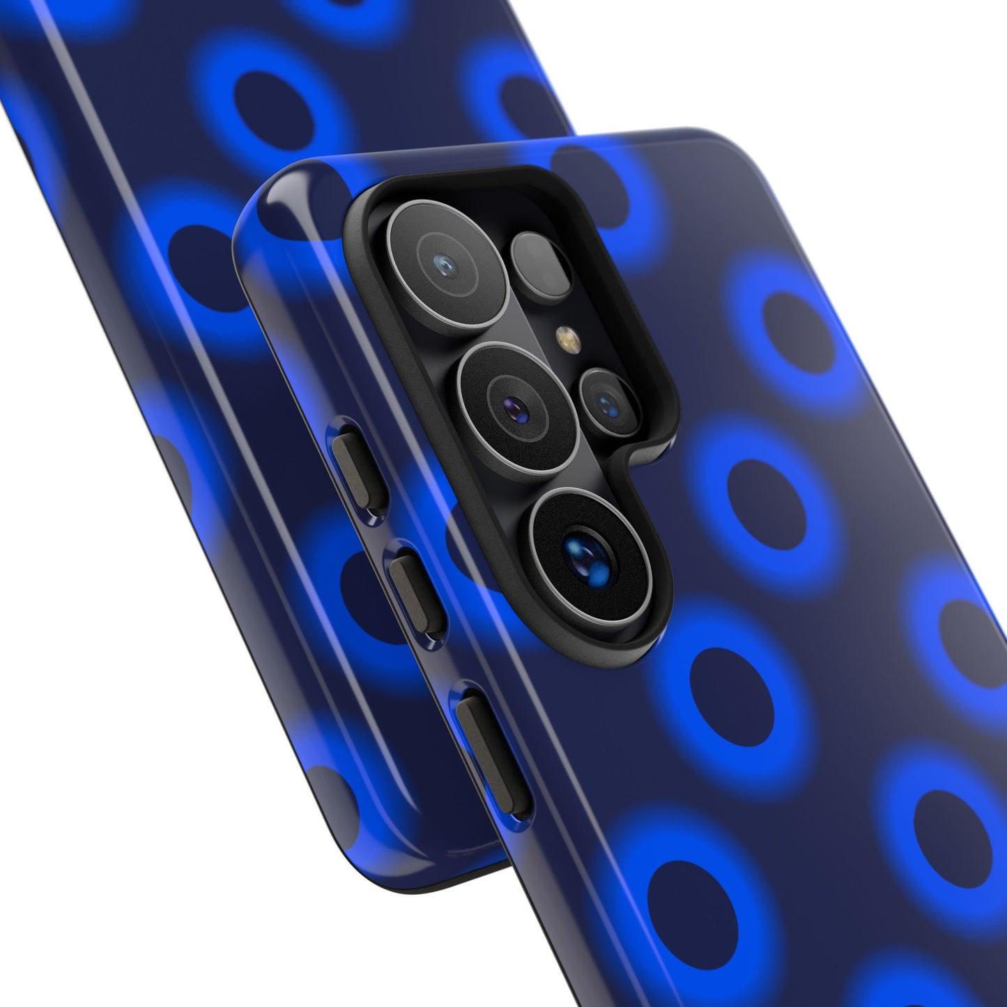 Blue Neon Dot Tough Phone Case — Protective iPhone Cover with Geometric Ring Pattern