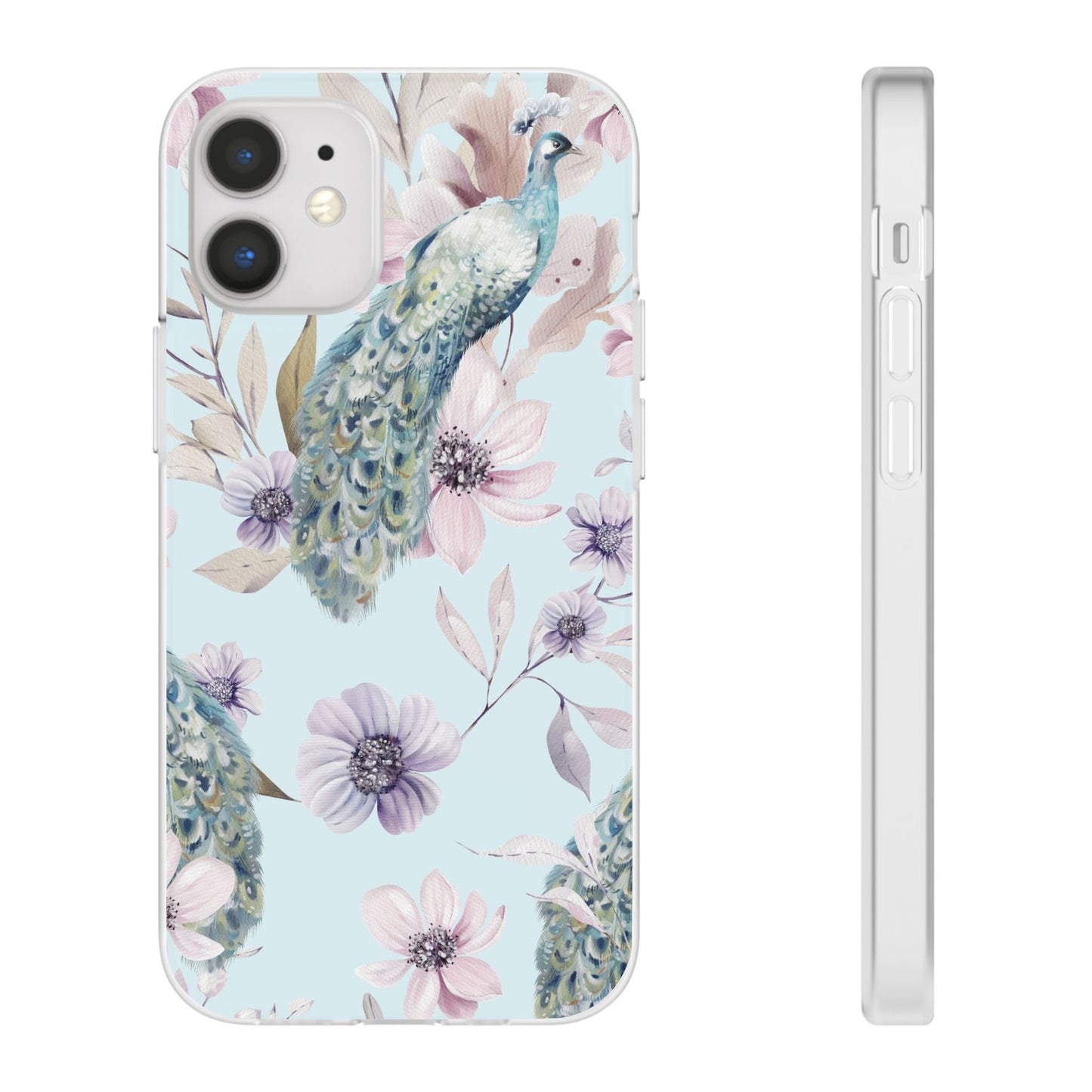 Peacock Floral Phone Case — Pastel Watercolor Bird Slim Case