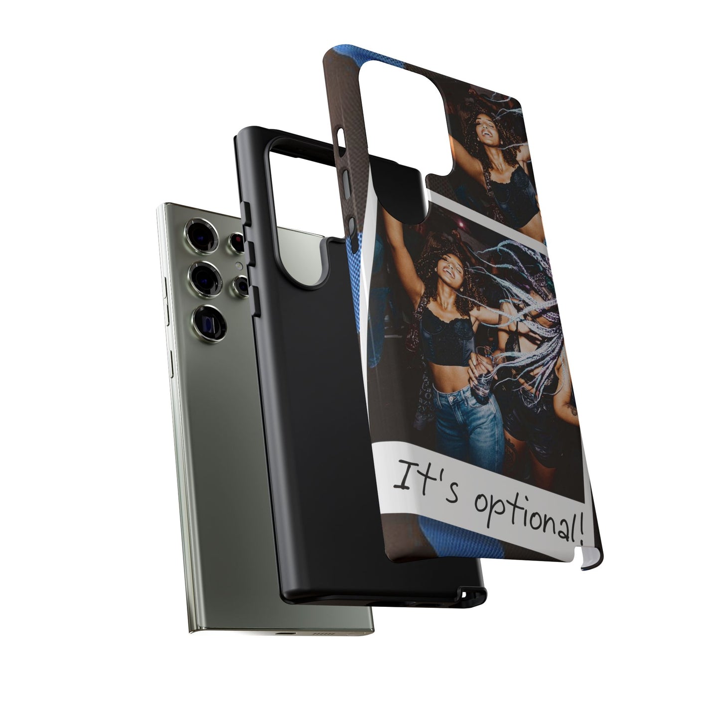 Two Image Personalised Polaroid Photo on Blue Polka Dot Protective Tough Case for Apple iPhone, Samsung Galaxy and Google Pixel.