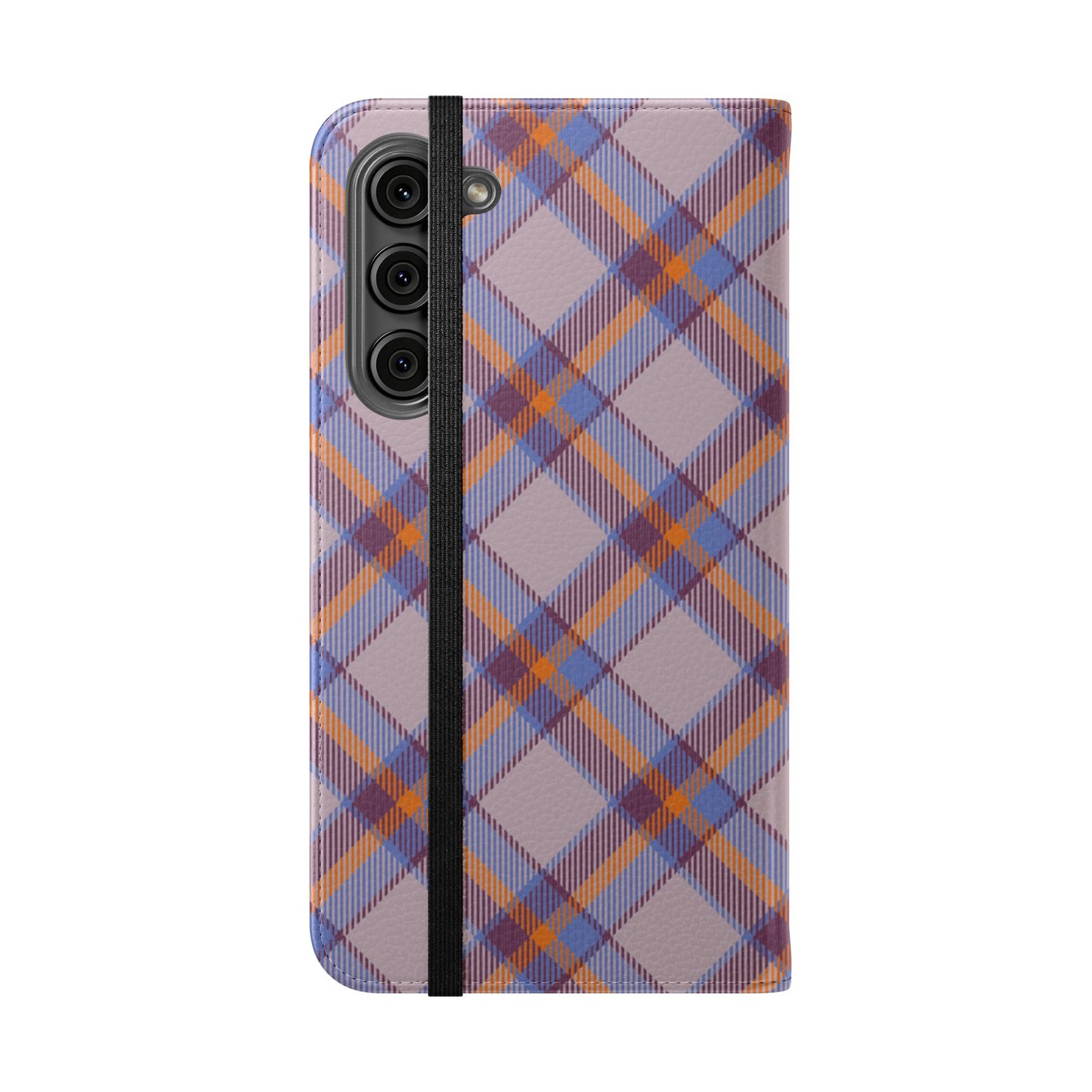 Tartan Flip Phone Case — purple & Orange Plaid Wallet Cover
