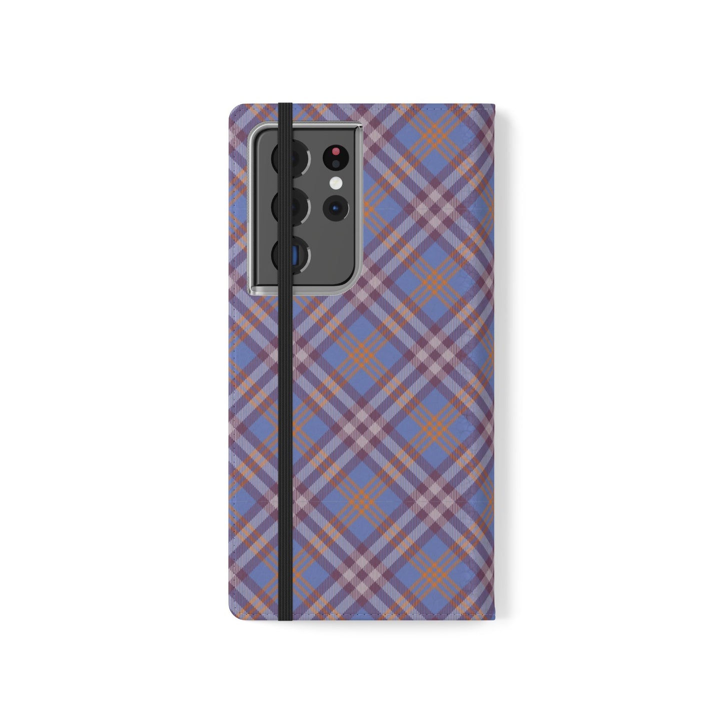 Tartan Flip Phone Case — Violet & Orange Plaid Wallet Cover