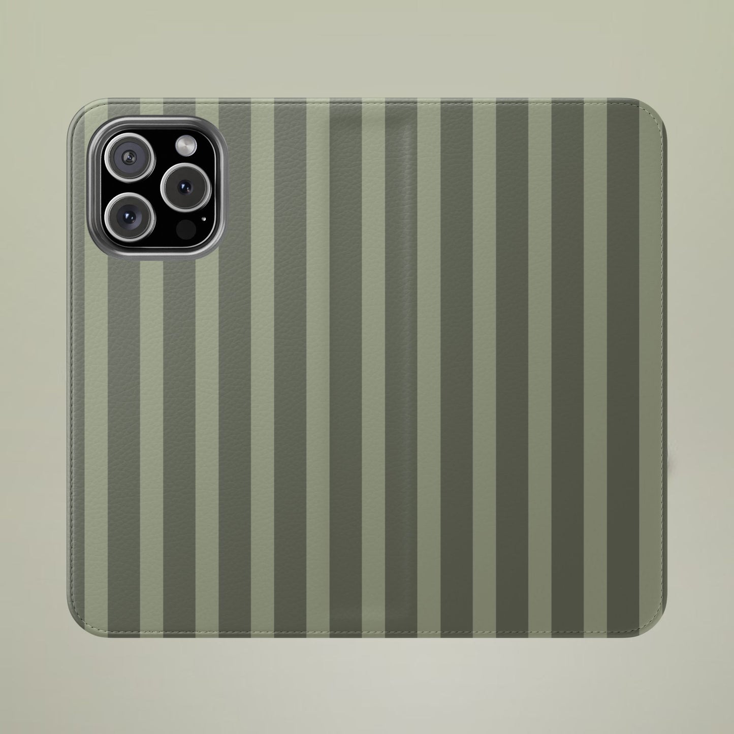 Olive Vertical Stripe Flip Phone Case — Wallet Cover with Card Slots