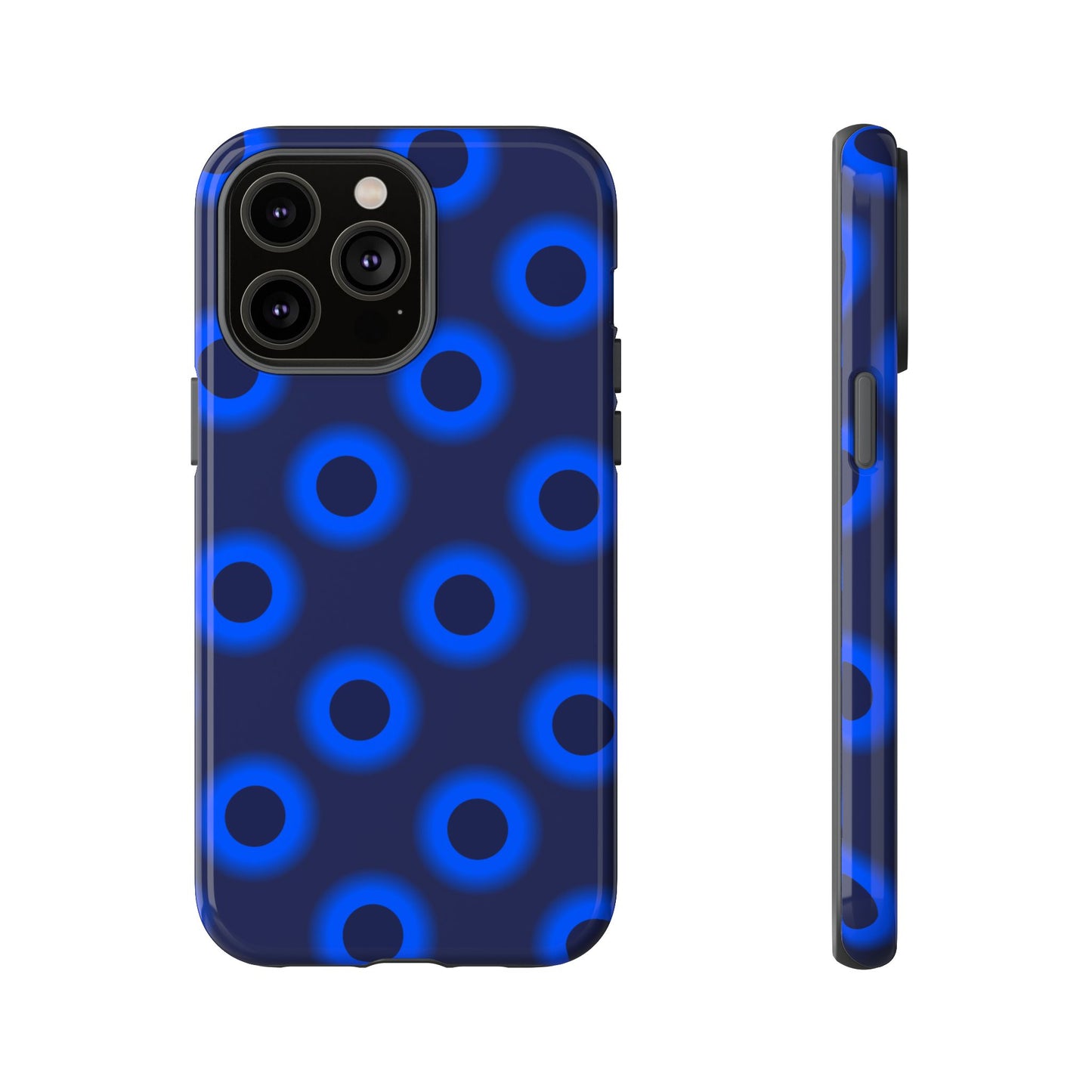 Blue Neon Dot Tough Phone Case — Protective iPhone Cover with Geometric Ring Pattern