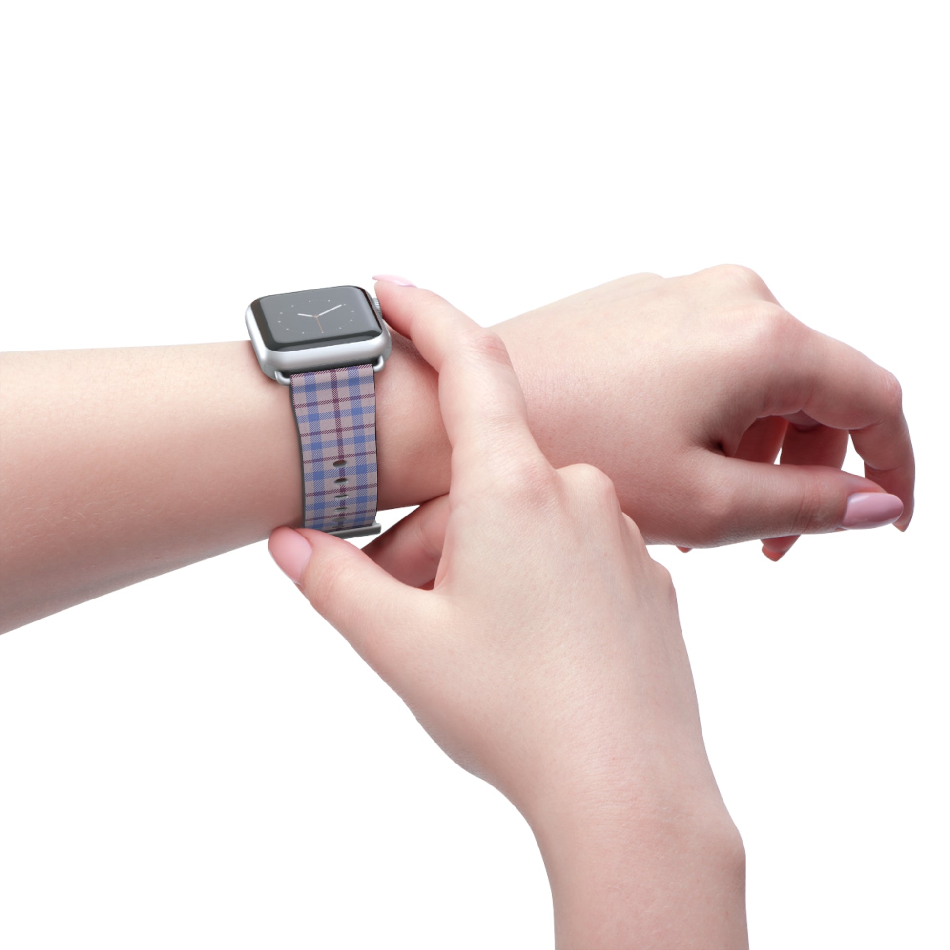 Lavender plaid Apple Watch band with pastel check pattern, cute watch band for women, faux leather strap, spring accessory