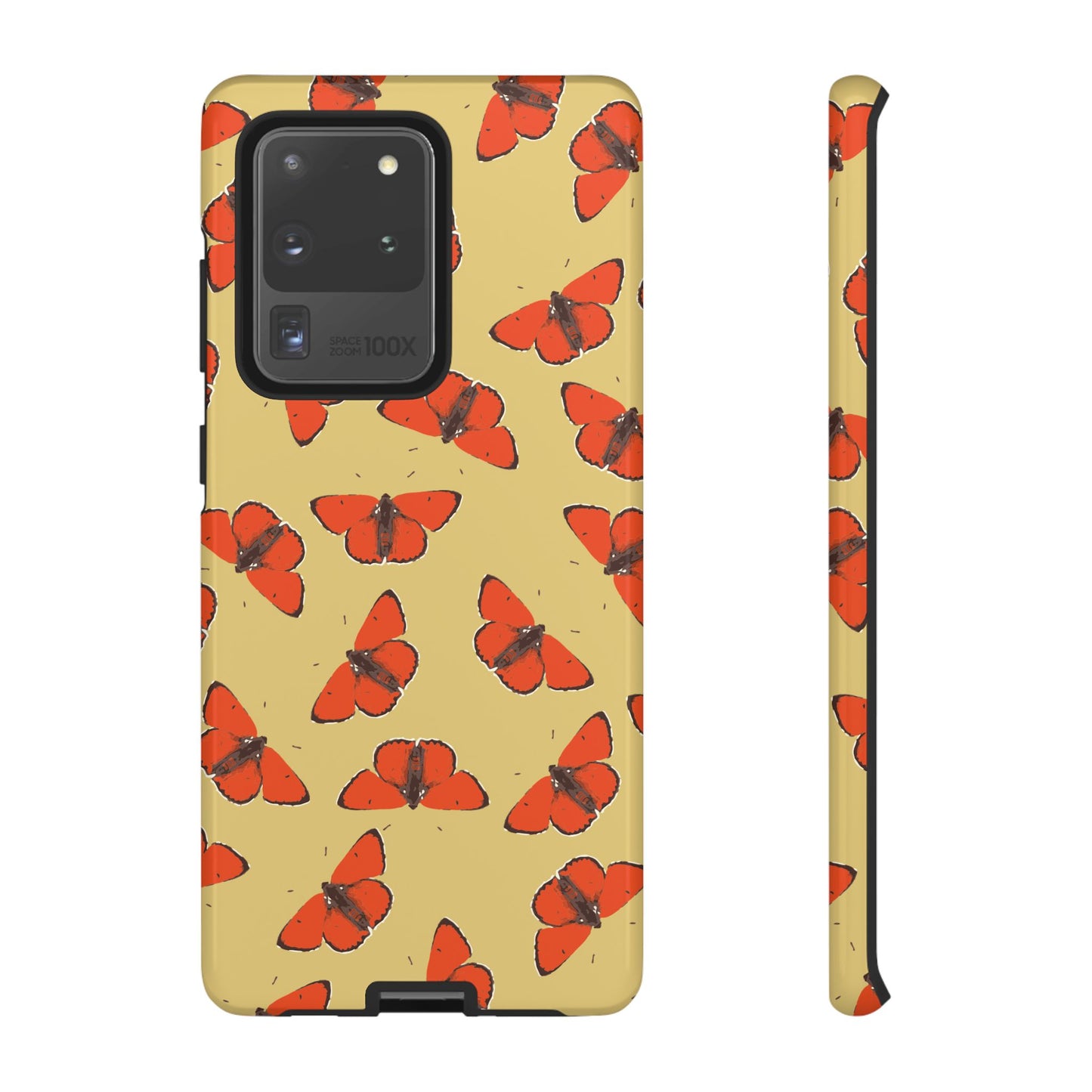 Red Butterfly Pattern Tough Phone Case — Retro Butterflies on Yellow