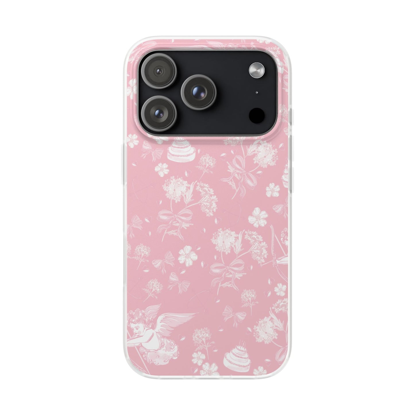Pink Floral Cherub Flexi Phone Case for Apple iPhone and Samsung Galaxy.