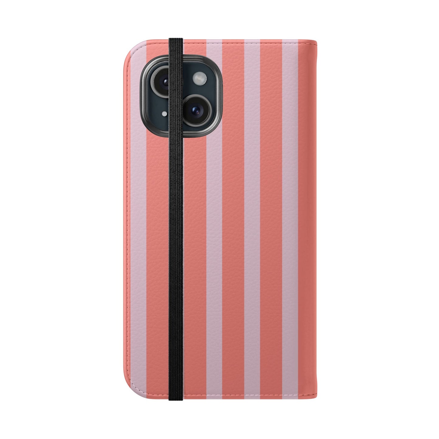 Striped Flip Phone Case — Pink & Coral Vertical Stripe Wallet Cover