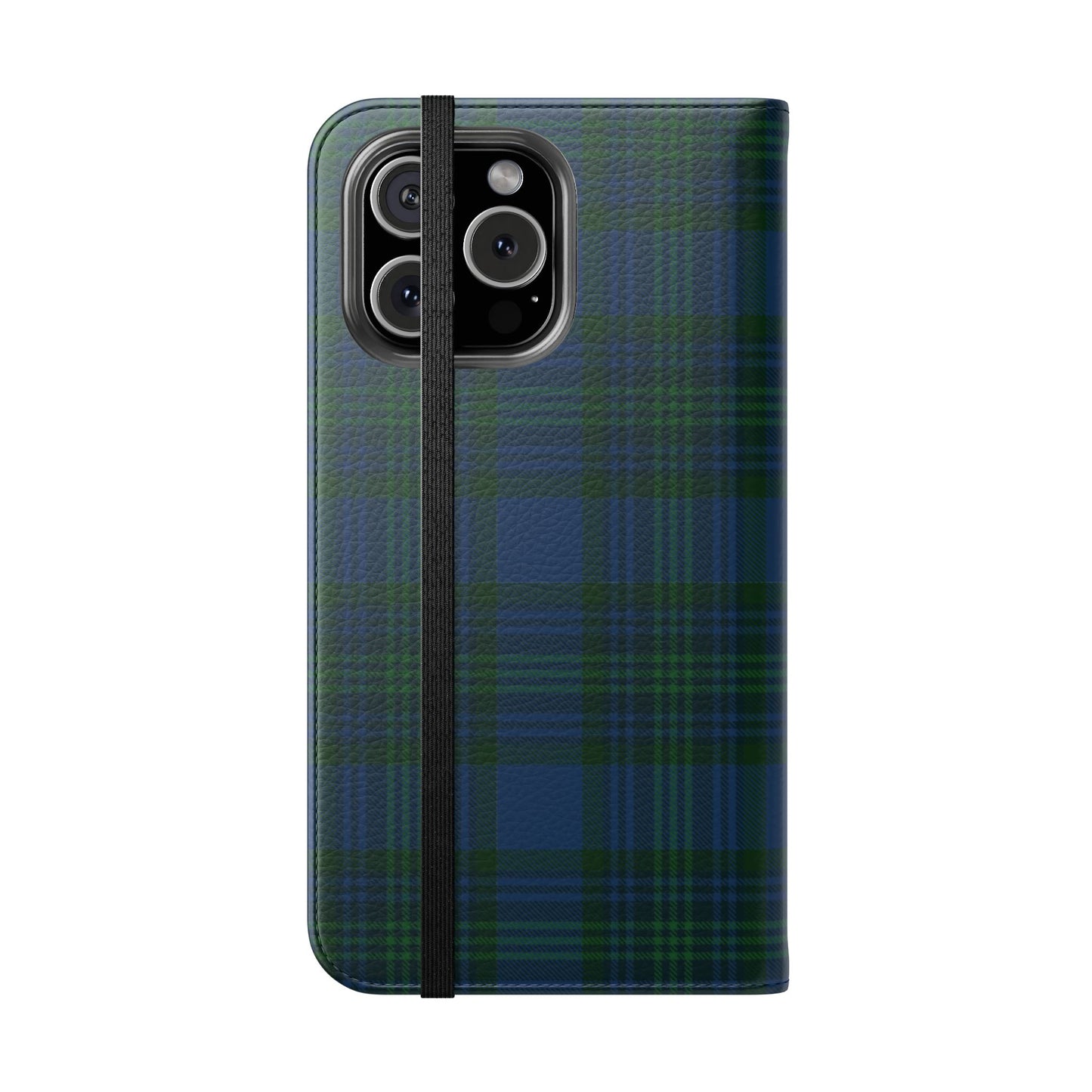 Tartan Flip Phone Case — Navy & Green Plaid Wallet Cover