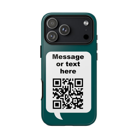 Custom QR Code Tough Phone Case — "Custom text" Contact Case