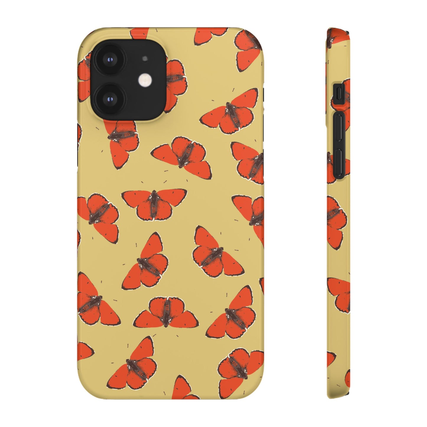 Butterfly Snap Phone Case — Red Moth Pattern on Mustard Background