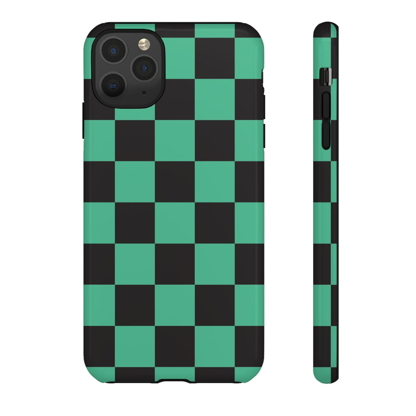 Tanjiro Checkerboard Tough Phone Case – Green & Black Protective Cover
