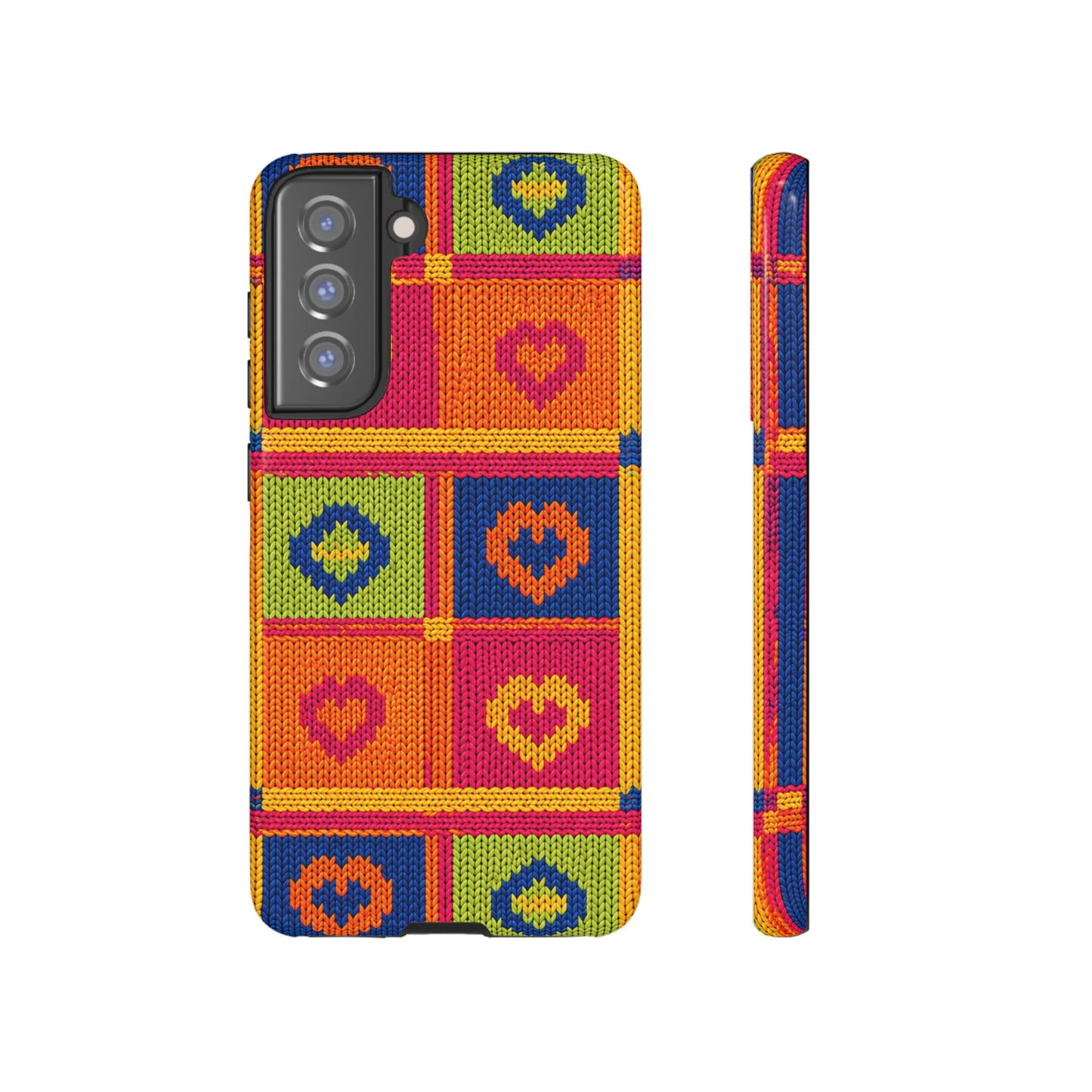 Retro Knit Pattern Heart Patch Tough Phone Case