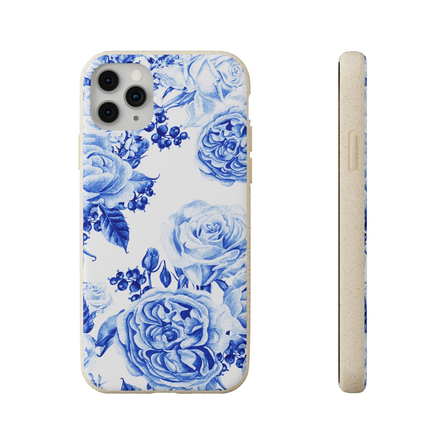 Blue Floral Biodegradable Eco-Friendly Phone Cover for Apple iPhone and Samsung Galaxy.