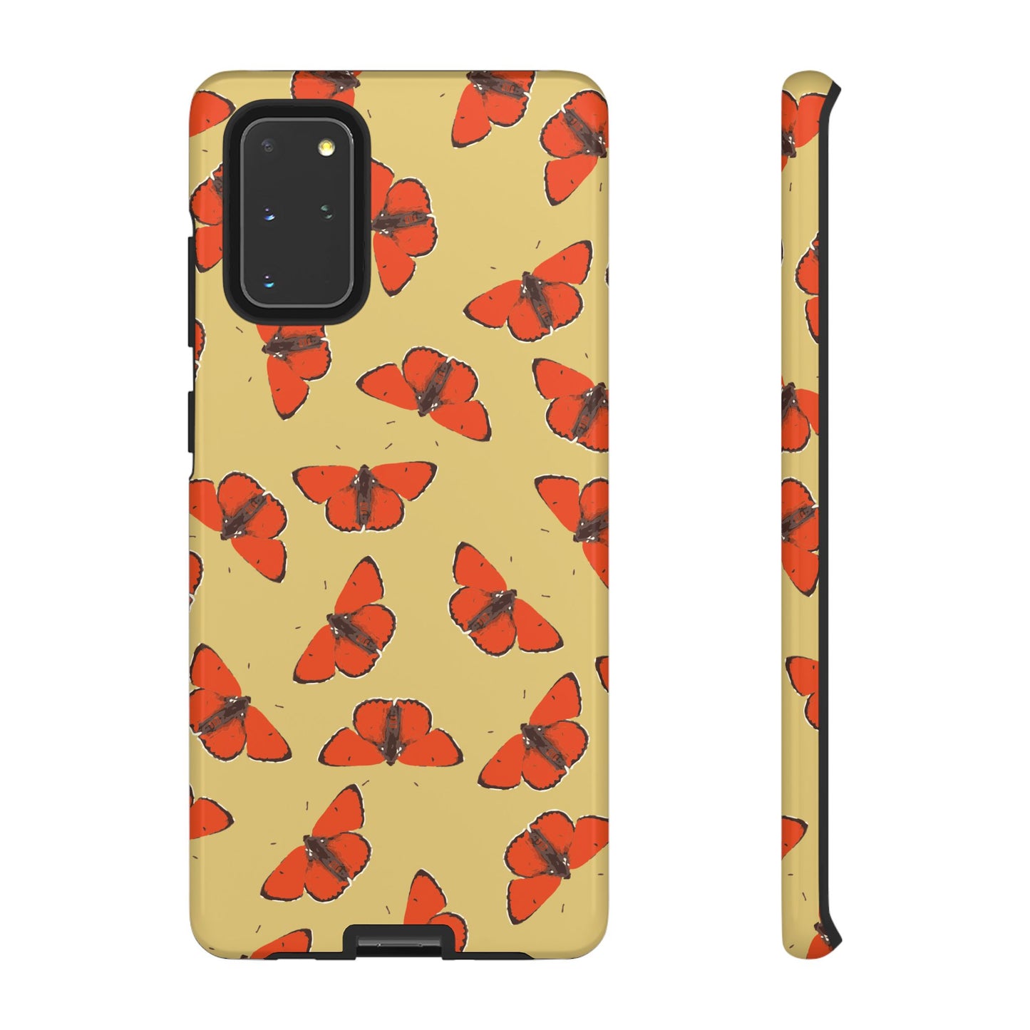 Red Butterfly Pattern Tough Phone Case — Retro Butterflies on Yellow