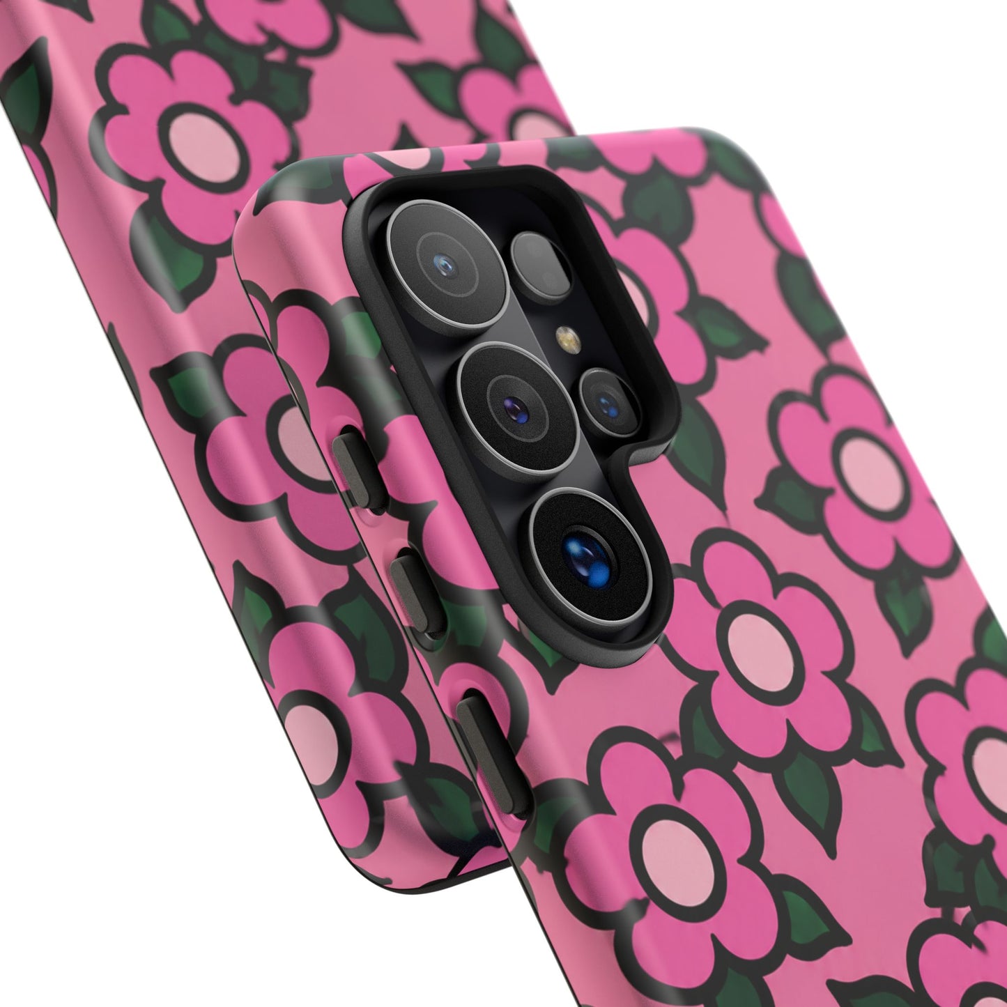 Pink Floral Tough Phone Case — Cute Retro Flower Protective Cover