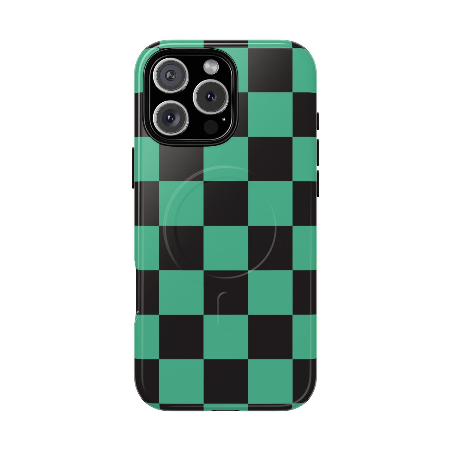 Tanjiro Magnetic Phone Case — Green and Black Chequered Tough Protective MagSafe Case
