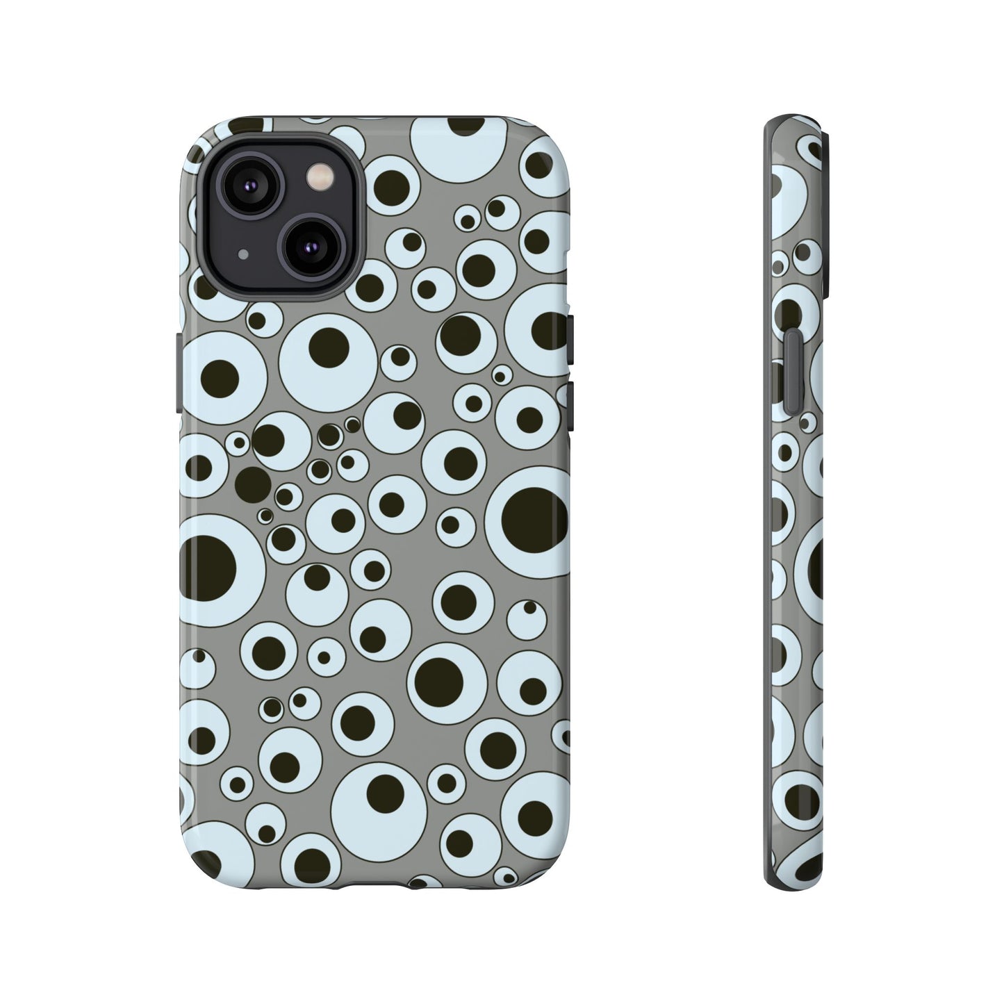 Bubble Pattern Tough Phone Case – Grey Retro Polka-Dot Design