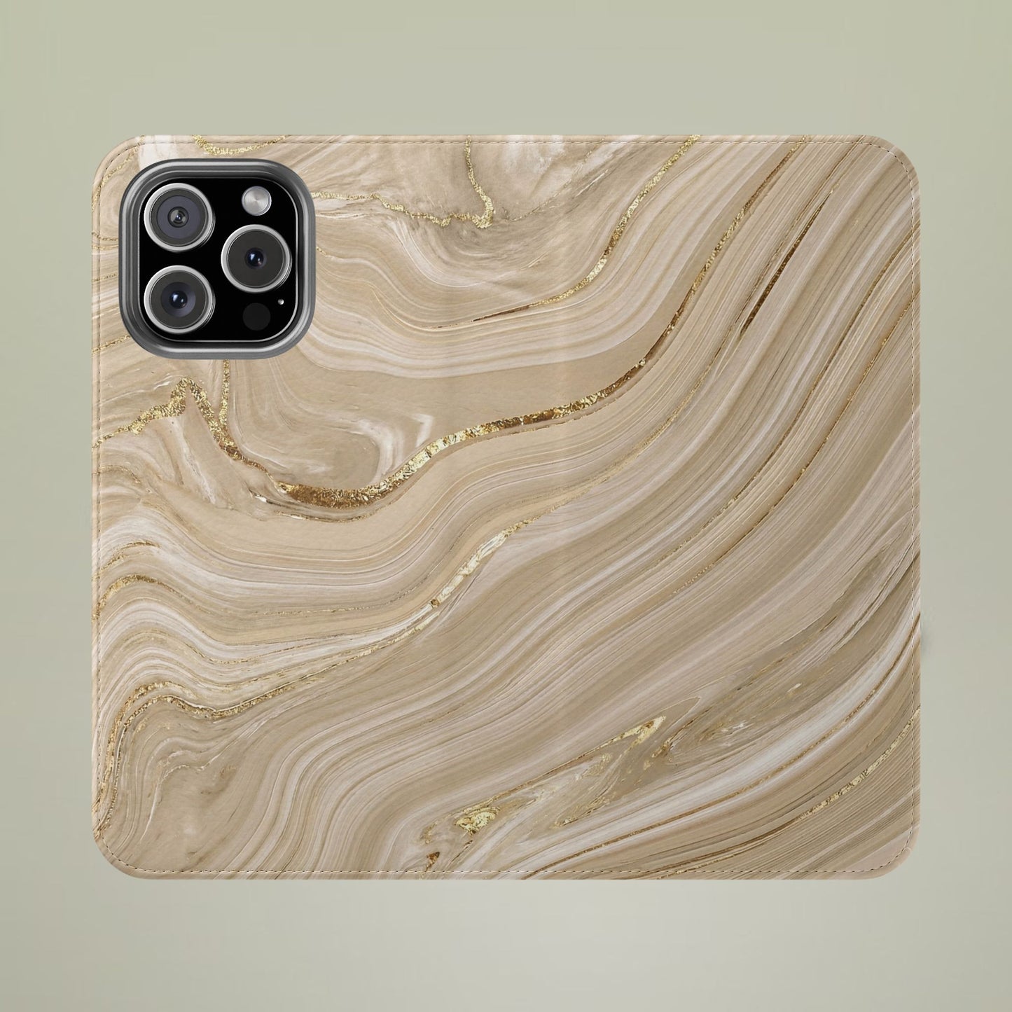 Marble Beige Flip Phone Case – Stylish Wallet Phone Cover with Card Slots