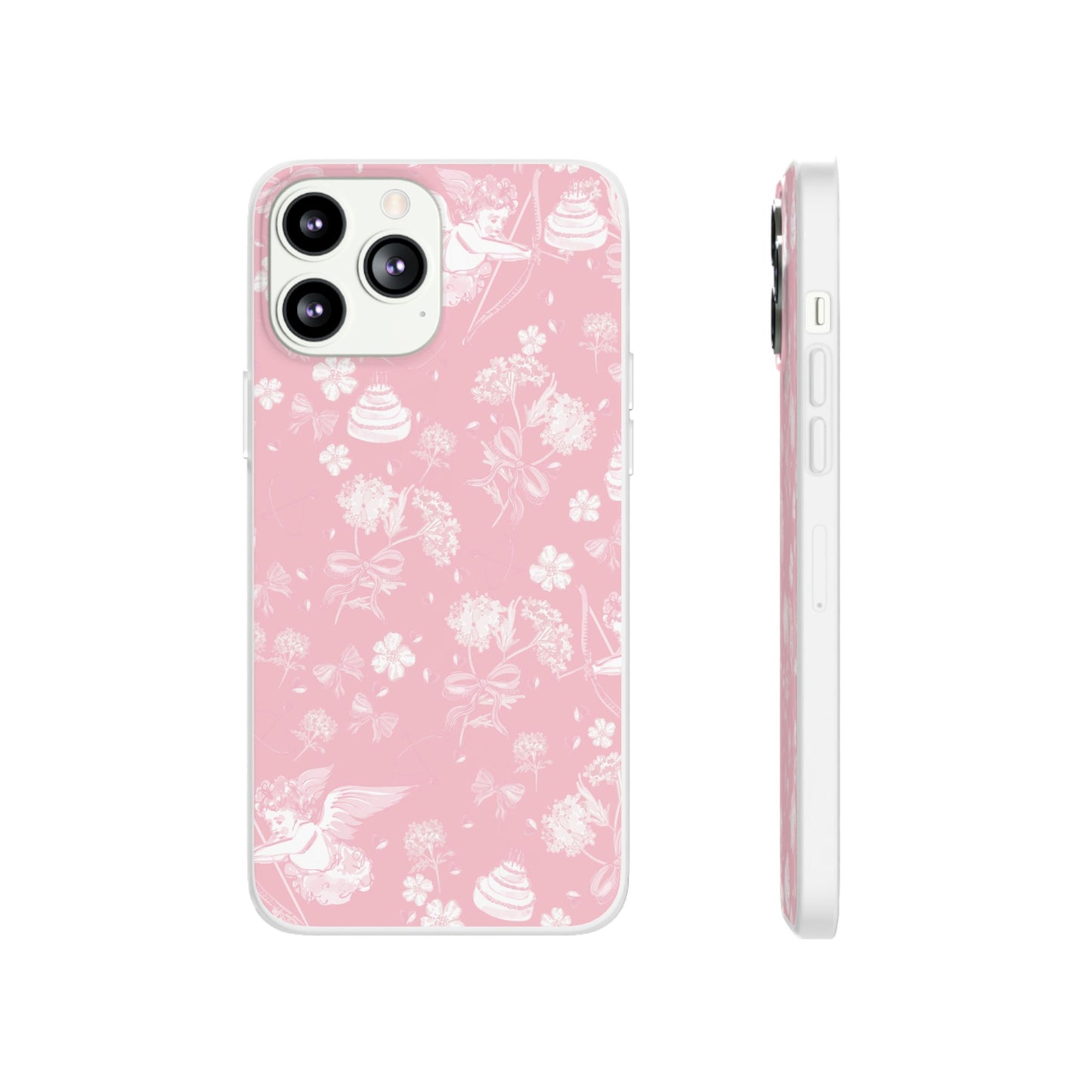 Pink Floral Cherub Flexi Phone Case for Apple iPhone and Samsung Galaxy.