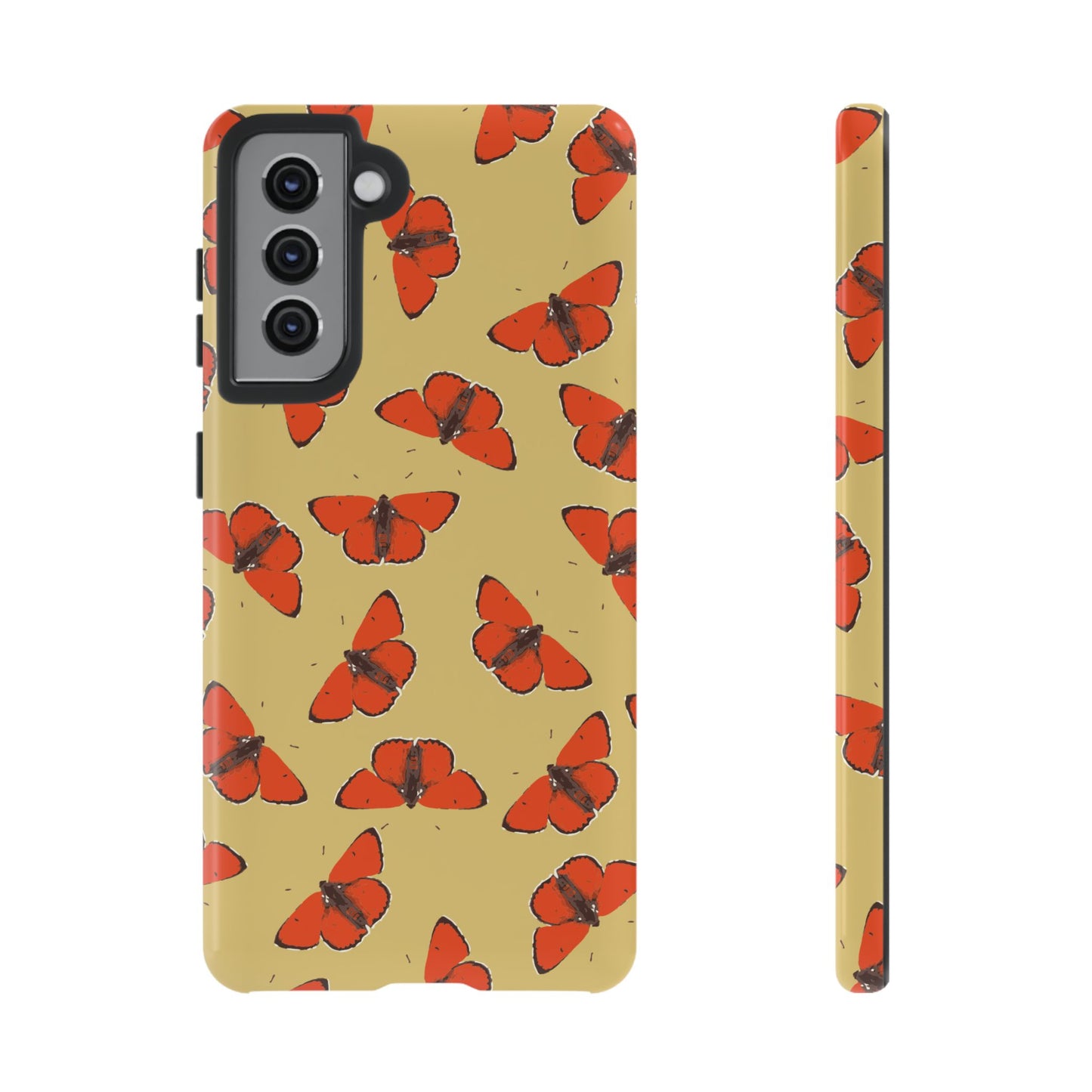 Red Butterfly Pattern Tough Phone Case — Retro Butterflies on Yellow