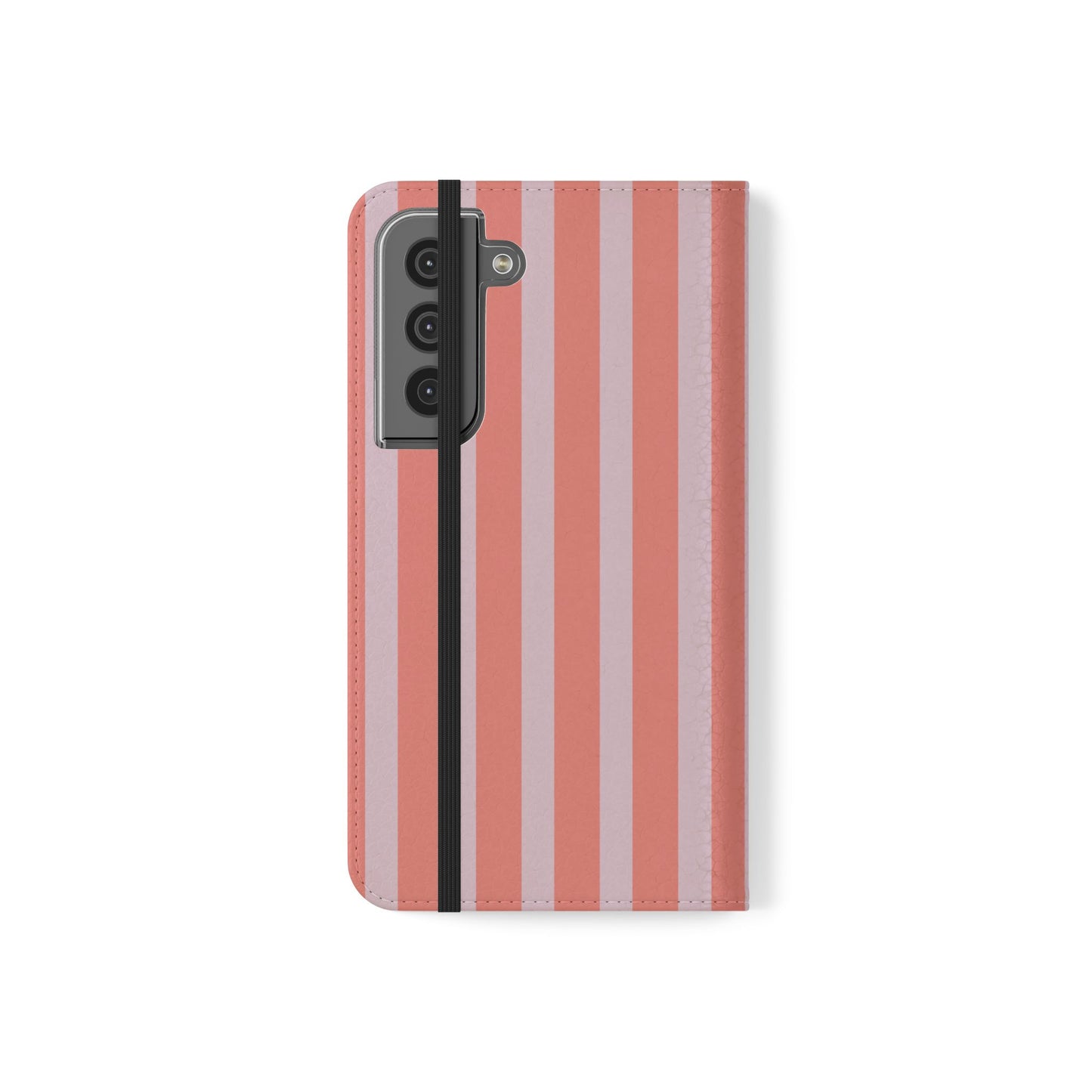 Striped Flip Phone Case — Pink & Coral Vertical Stripe Wallet Cover