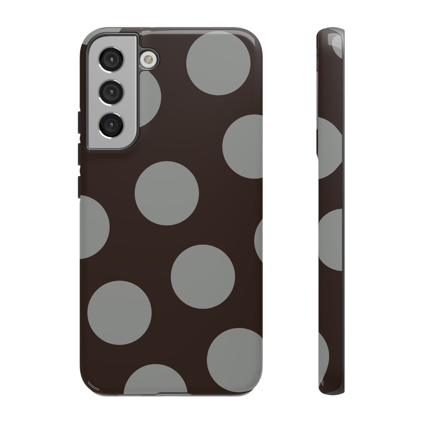 Polka Dot Tough Phone Case – Brown & Gray Retro Dot Protective Cover