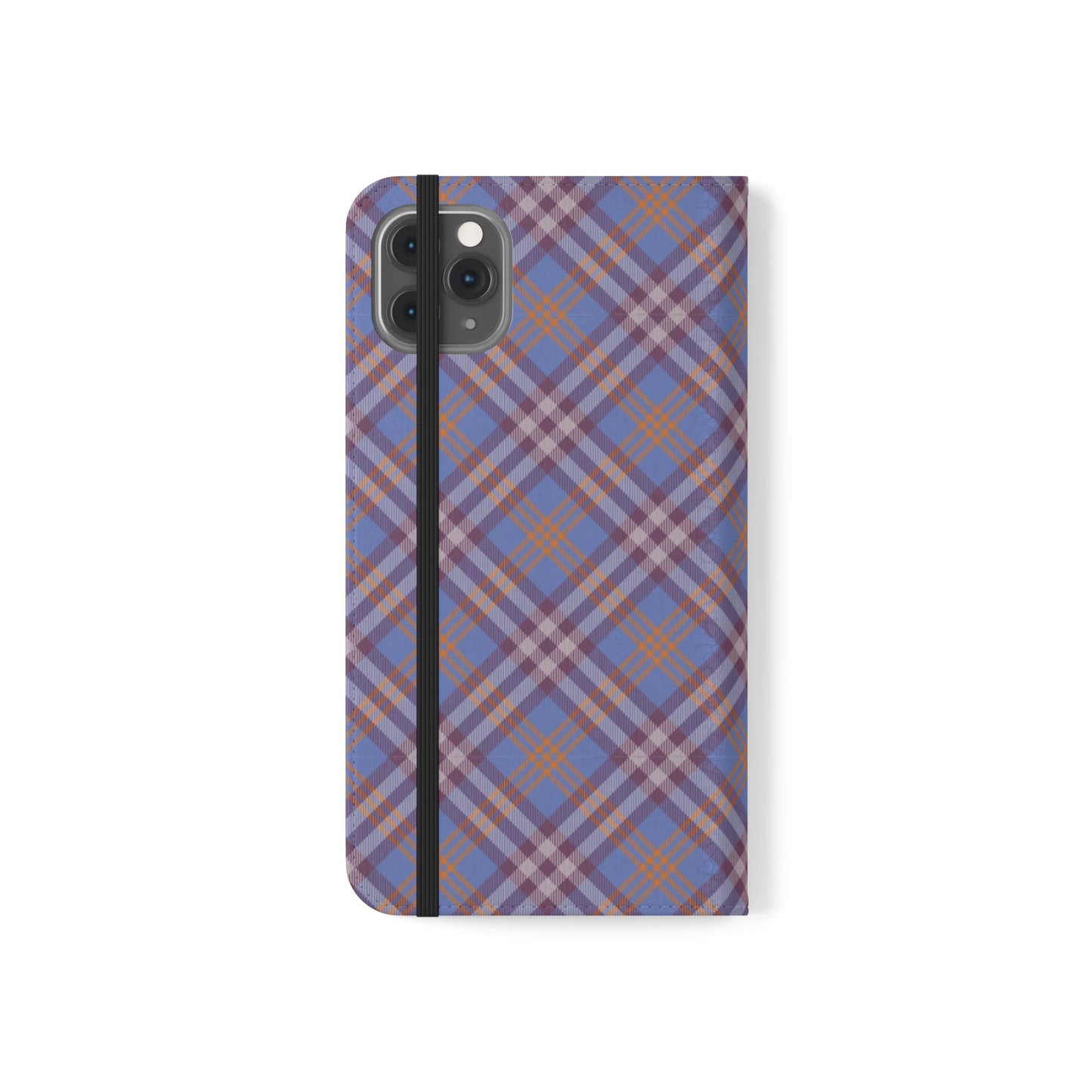 Tartan Flip Phone Case — Violet & Orange Plaid Wallet Cover