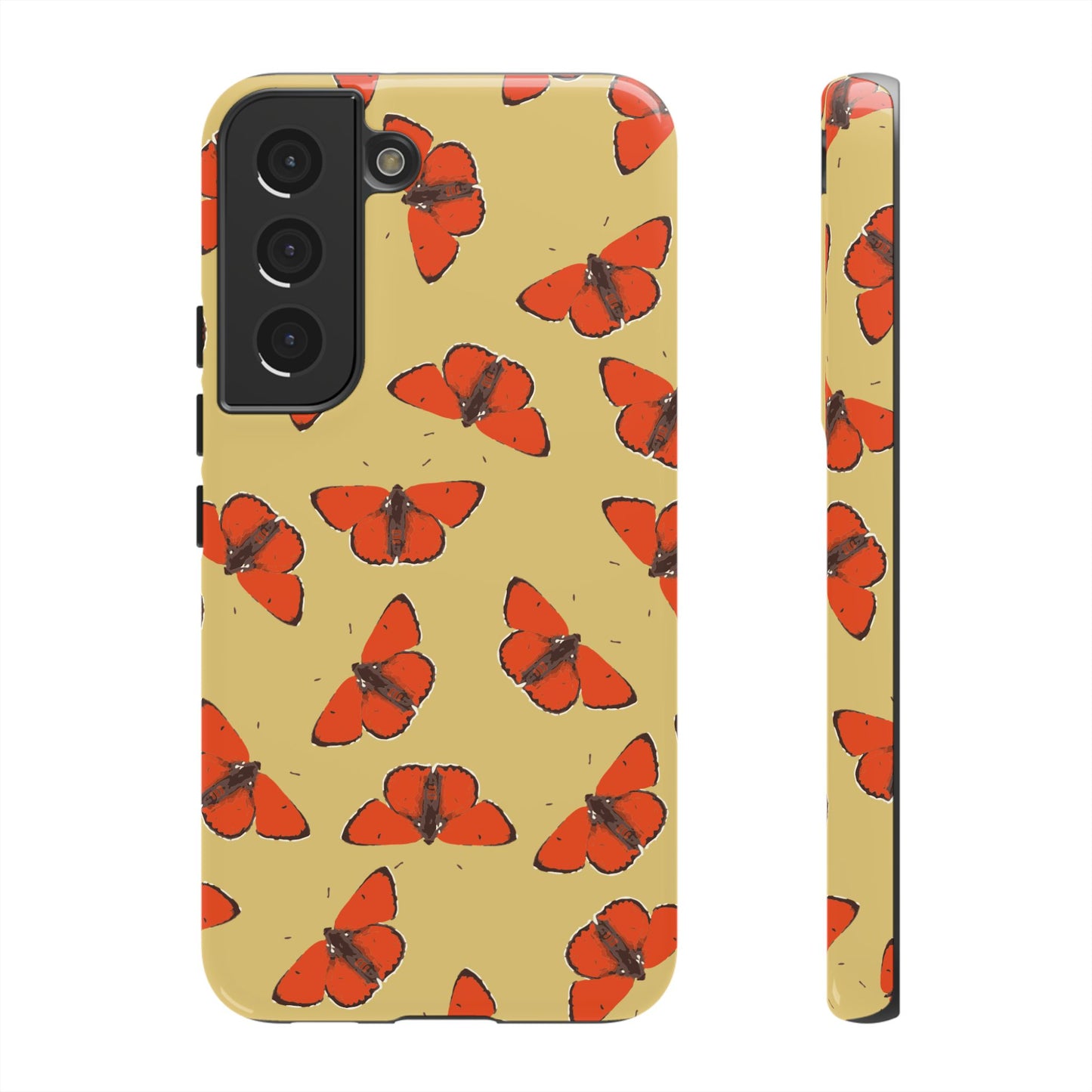 Red Butterfly Pattern Tough Phone Case — Retro Butterflies on Yellow