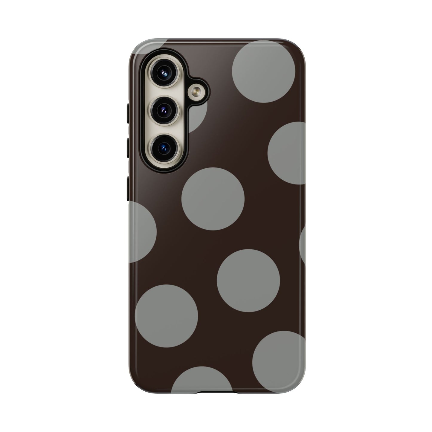 Polka Dot Tough Phone Case – Brown & Gray Retro Dot Protective Cover
