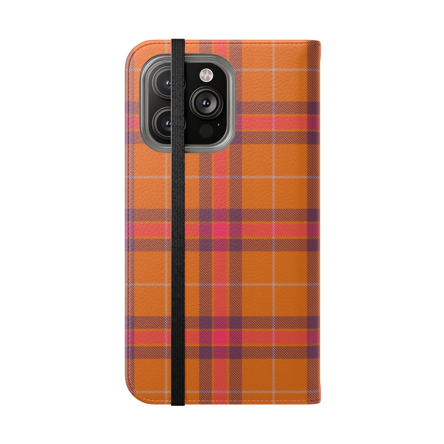 Tartan Flip Phone Case — Orange, Purple & Red Plaid Wallet Cover