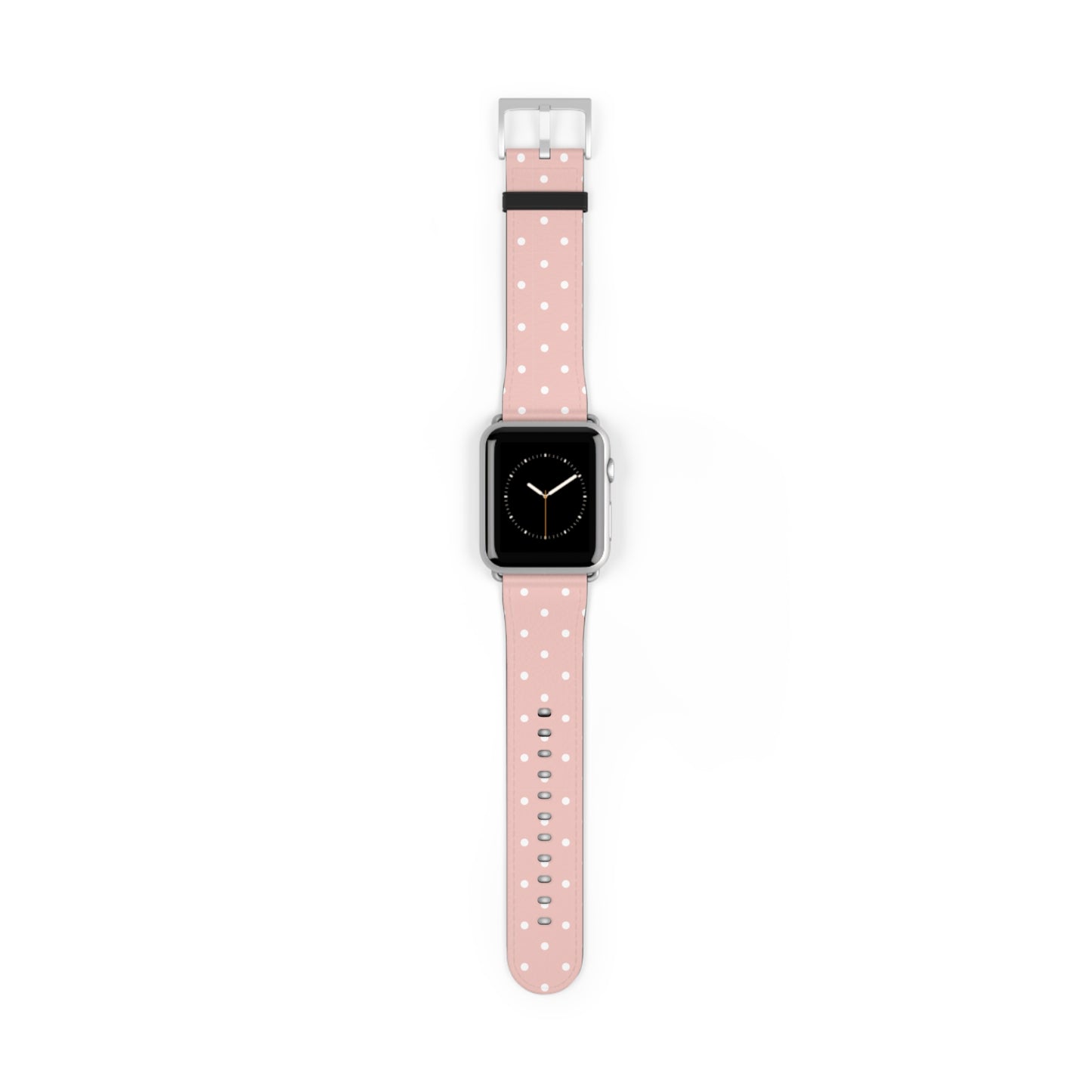 Apple Watch band in soft pink with white polka dots, cute watch band for women, floral-inspired silicone strap