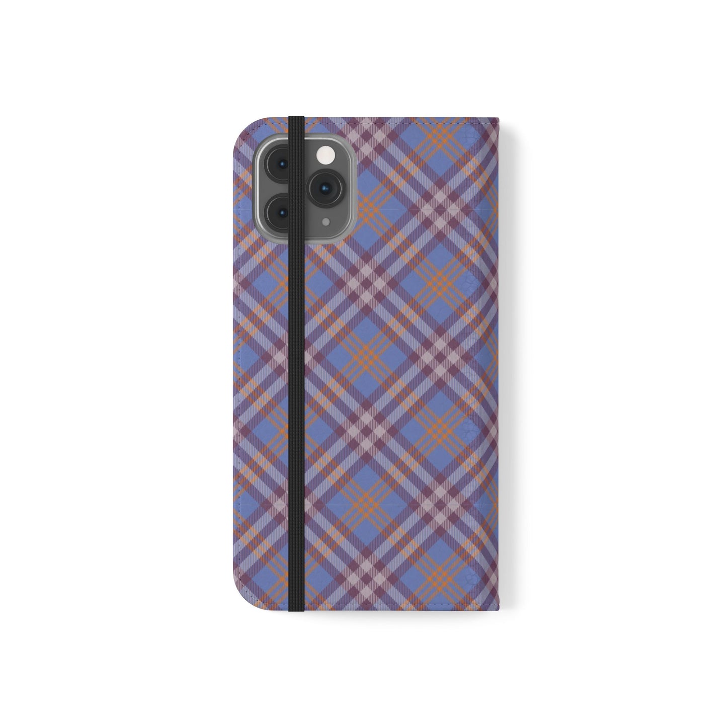 Tartan Flip Phone Case — Violet & Orange Plaid Wallet Cover