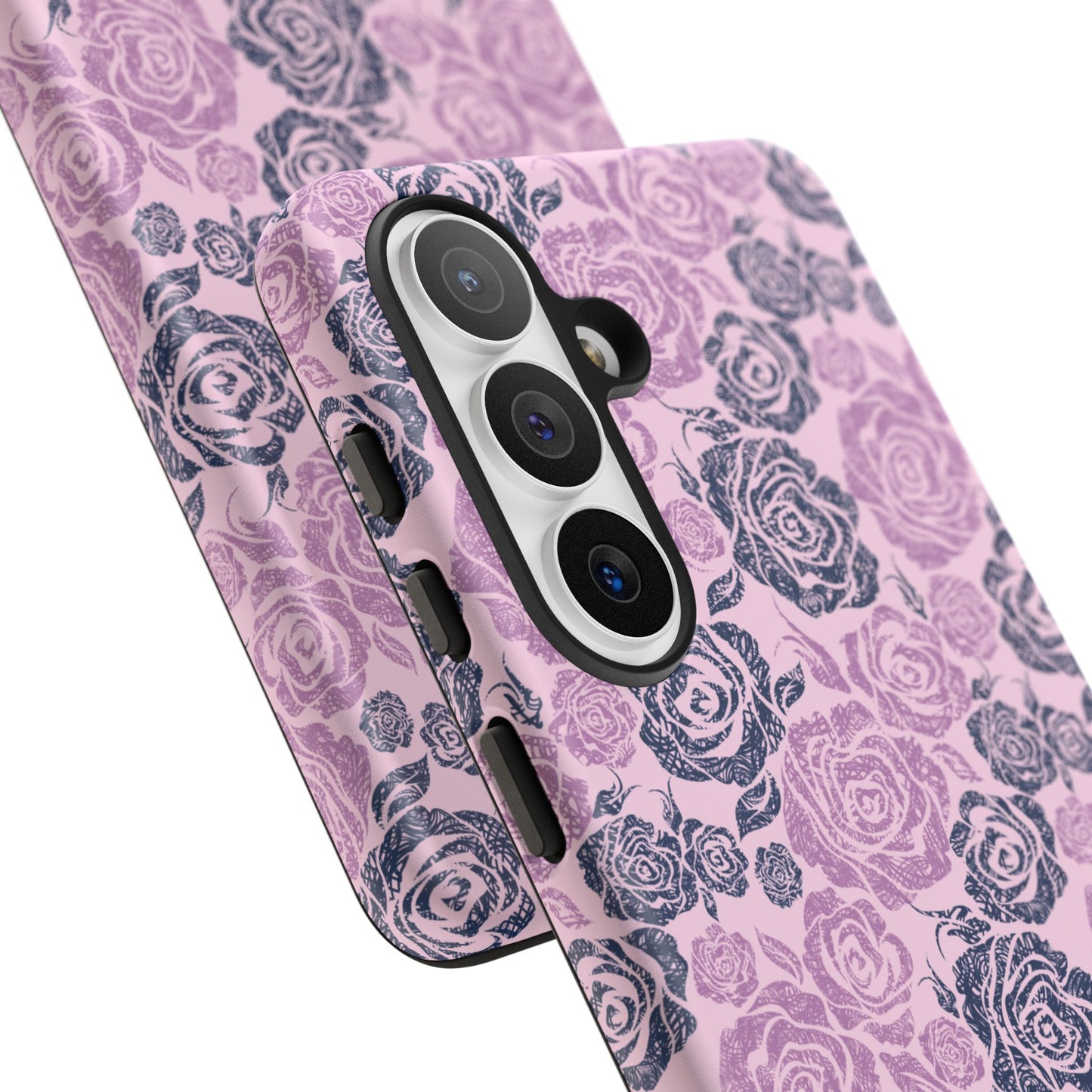 Floral Rose Tough Phone Case — Pink & Slate Rose Pattern