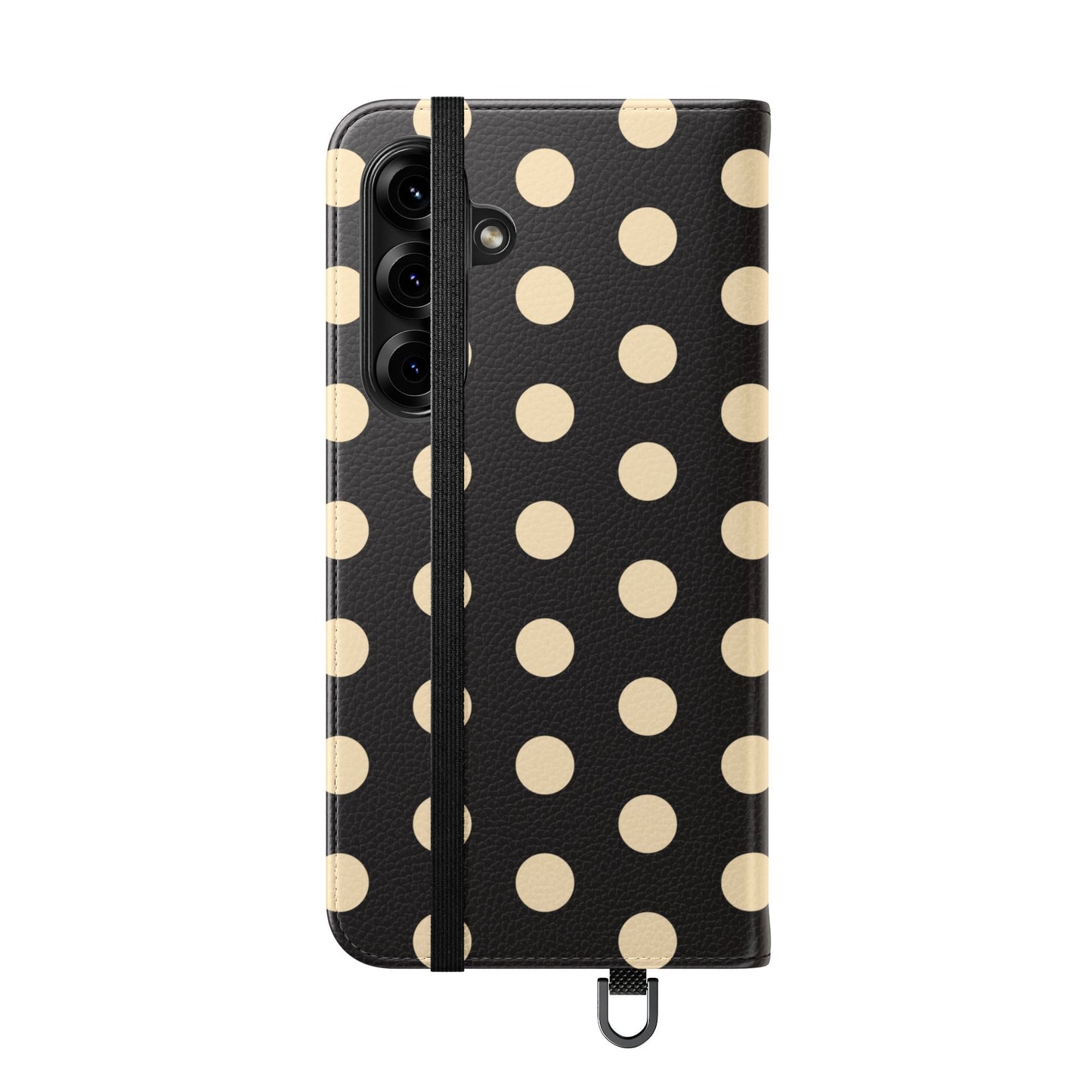 Polka Dot Flip Phone Case – Retro Black & Cream Wallet Cover