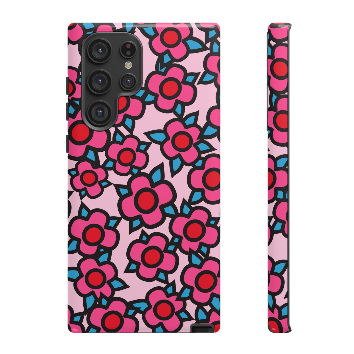 Floral Pink Tough Phone Case — Retro Red & Teal Flower Pattern