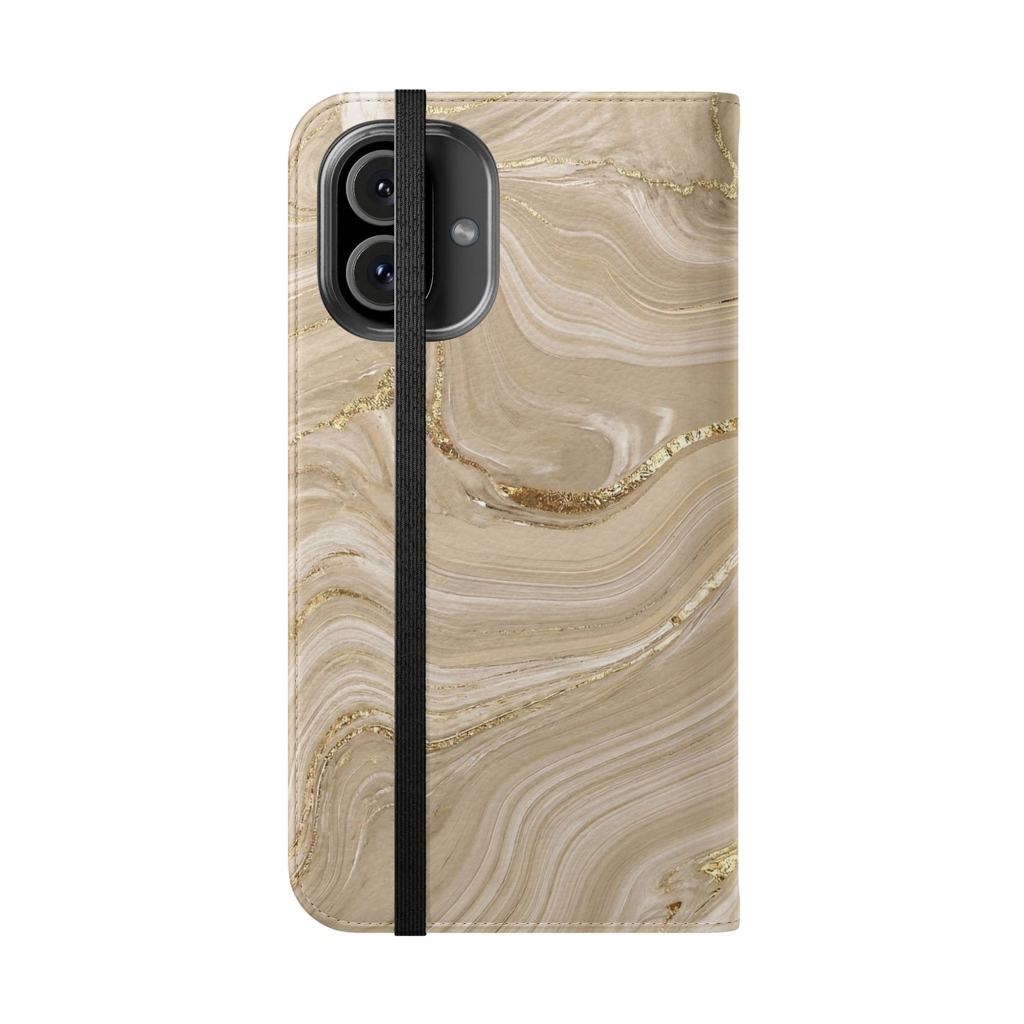 Marble Beige Flip Phone Case – Stylish Wallet Phone Cover with Card Slots