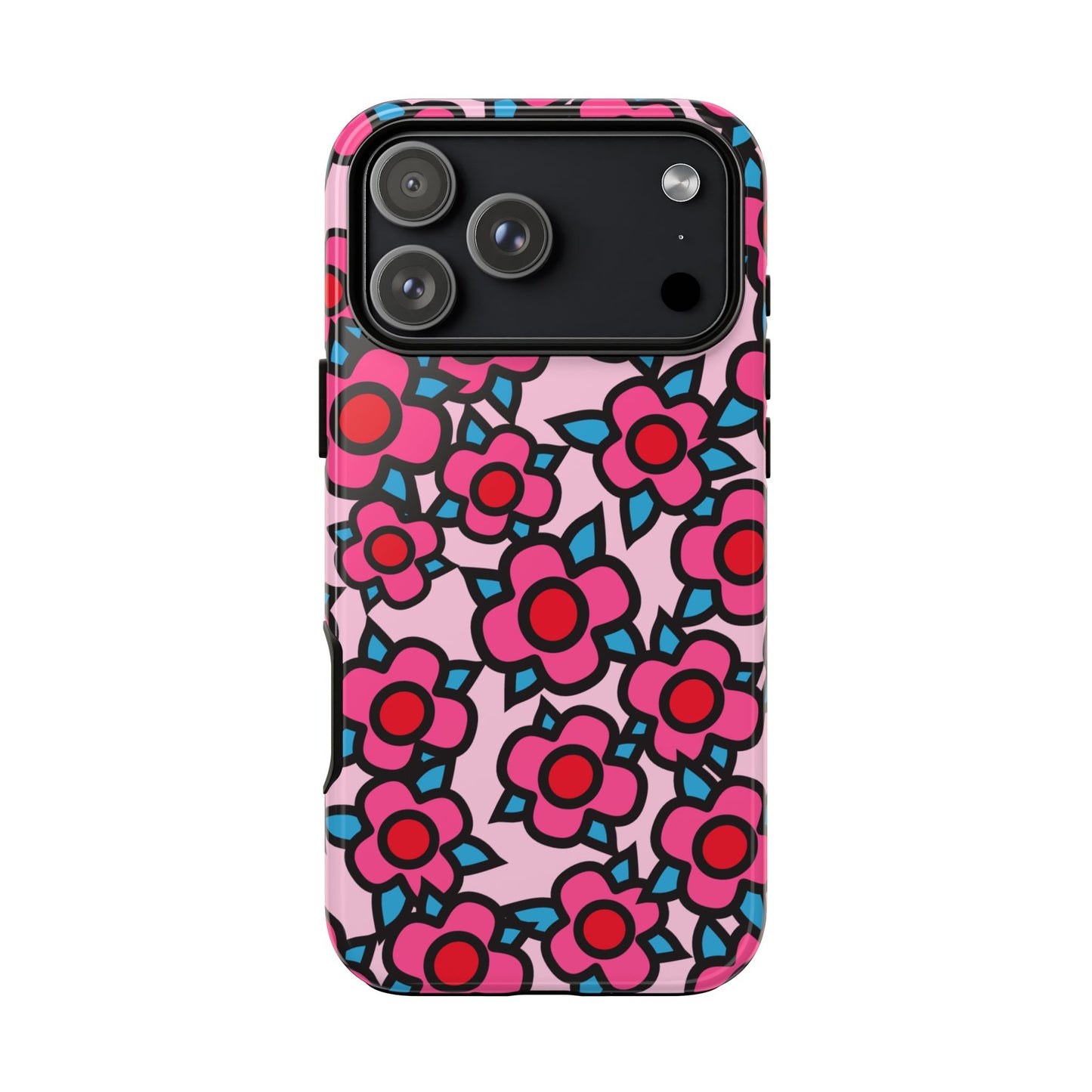 Floral Pink Tough Phone Case — Retro Red & Teal Flower Pattern