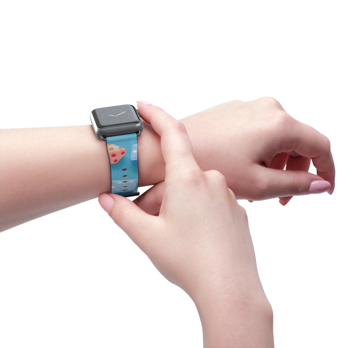 Apple Watch strap in colourful candy style, bright chequered pattern, fun accessory for everyday wear, faux-leather band