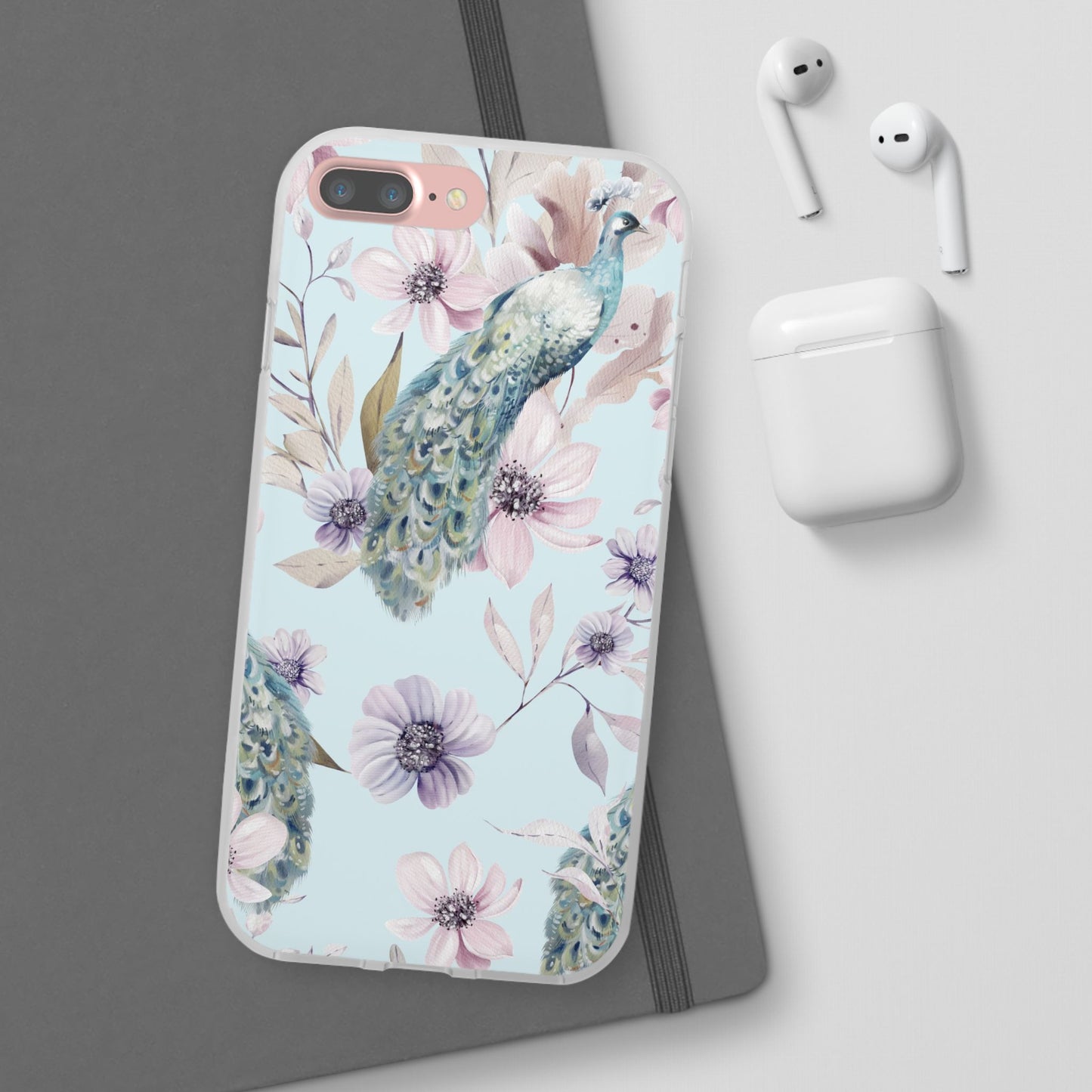 Peacock Floral Phone Case — Pastel Watercolor Bird Slim Case
