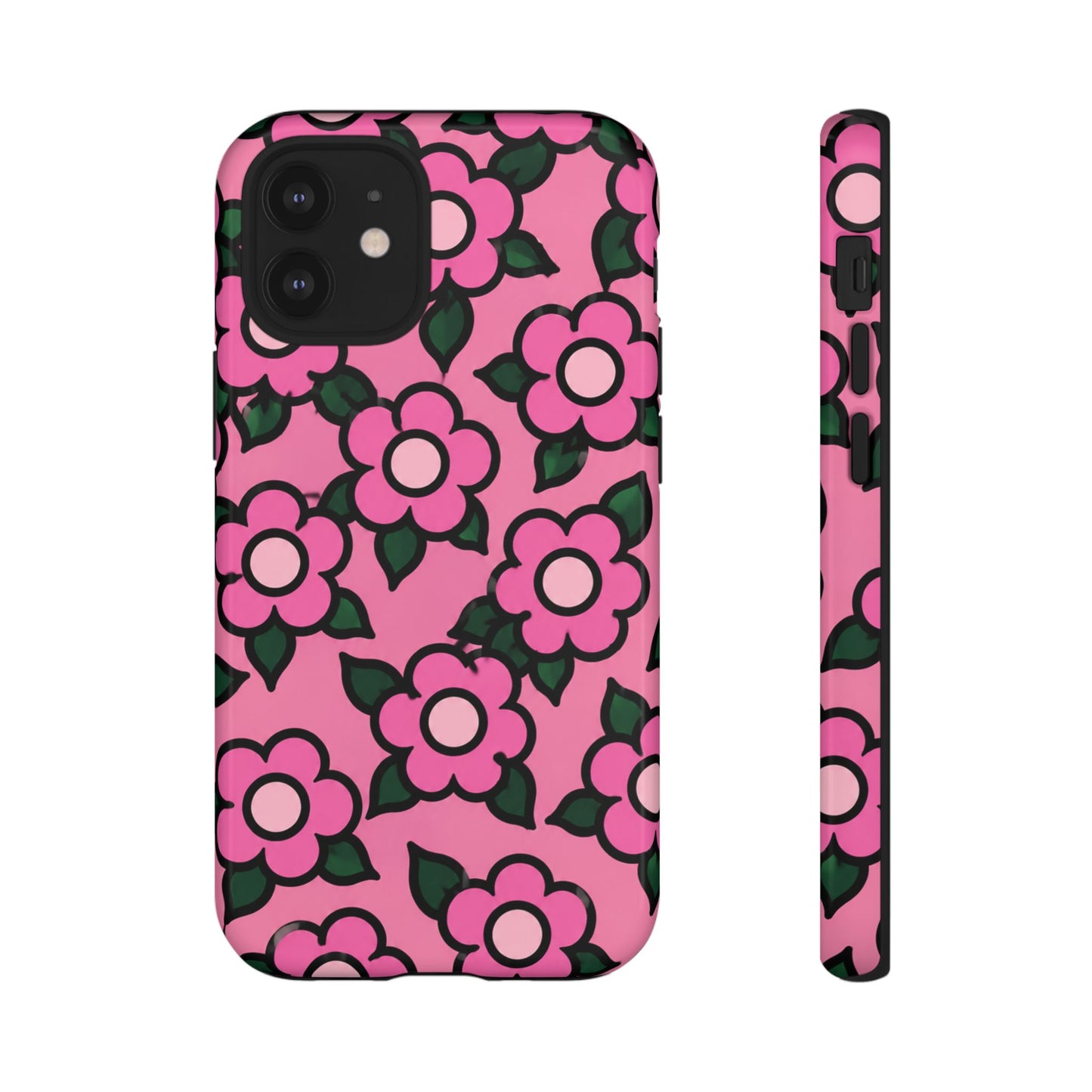 Pink Floral Tough Phone Case — Cute Retro Flower Protective Cover